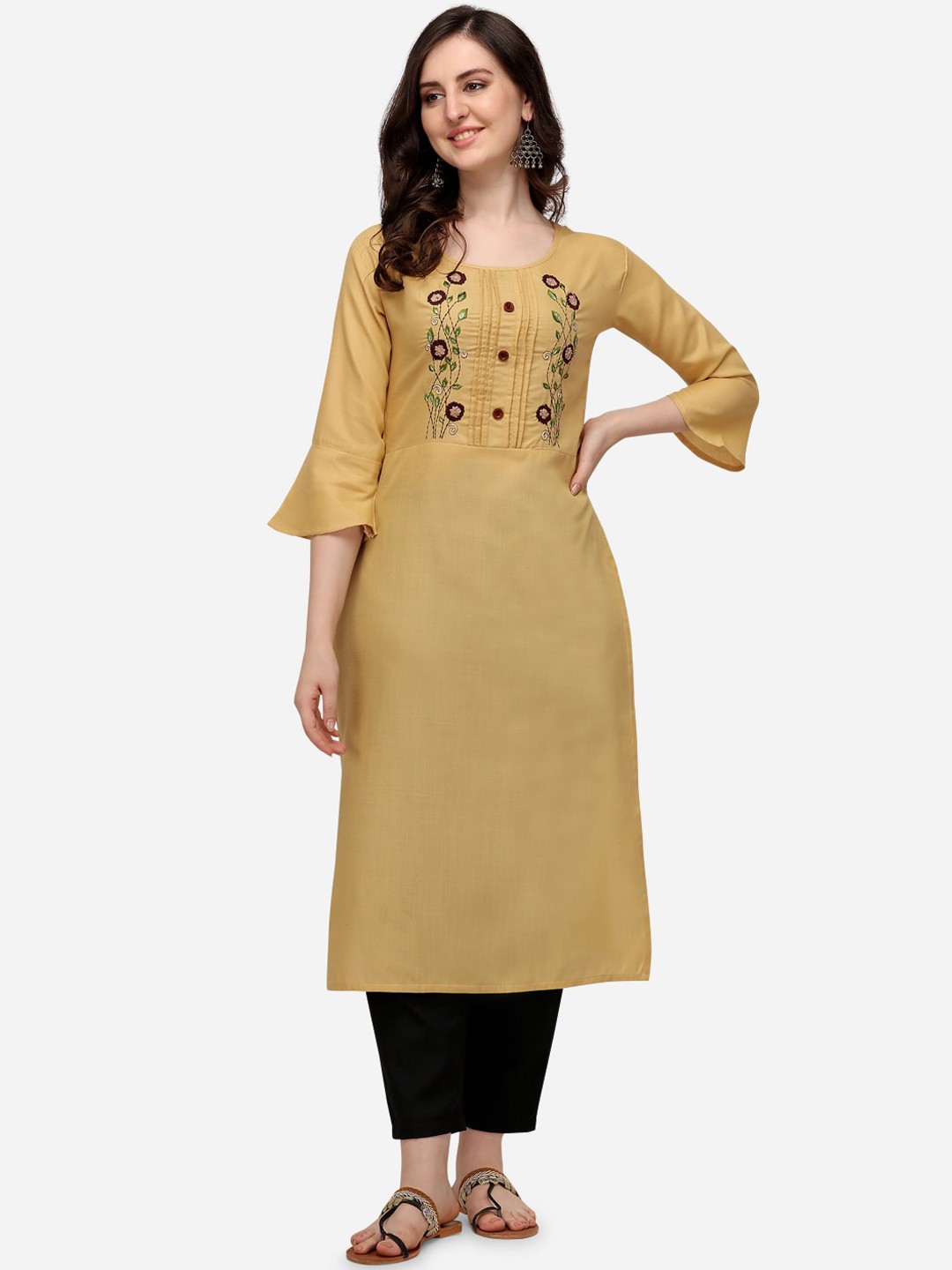 

Florence Women Beige & Maroon Ethnic Motifs Embroidered Pure Cotton Kurta