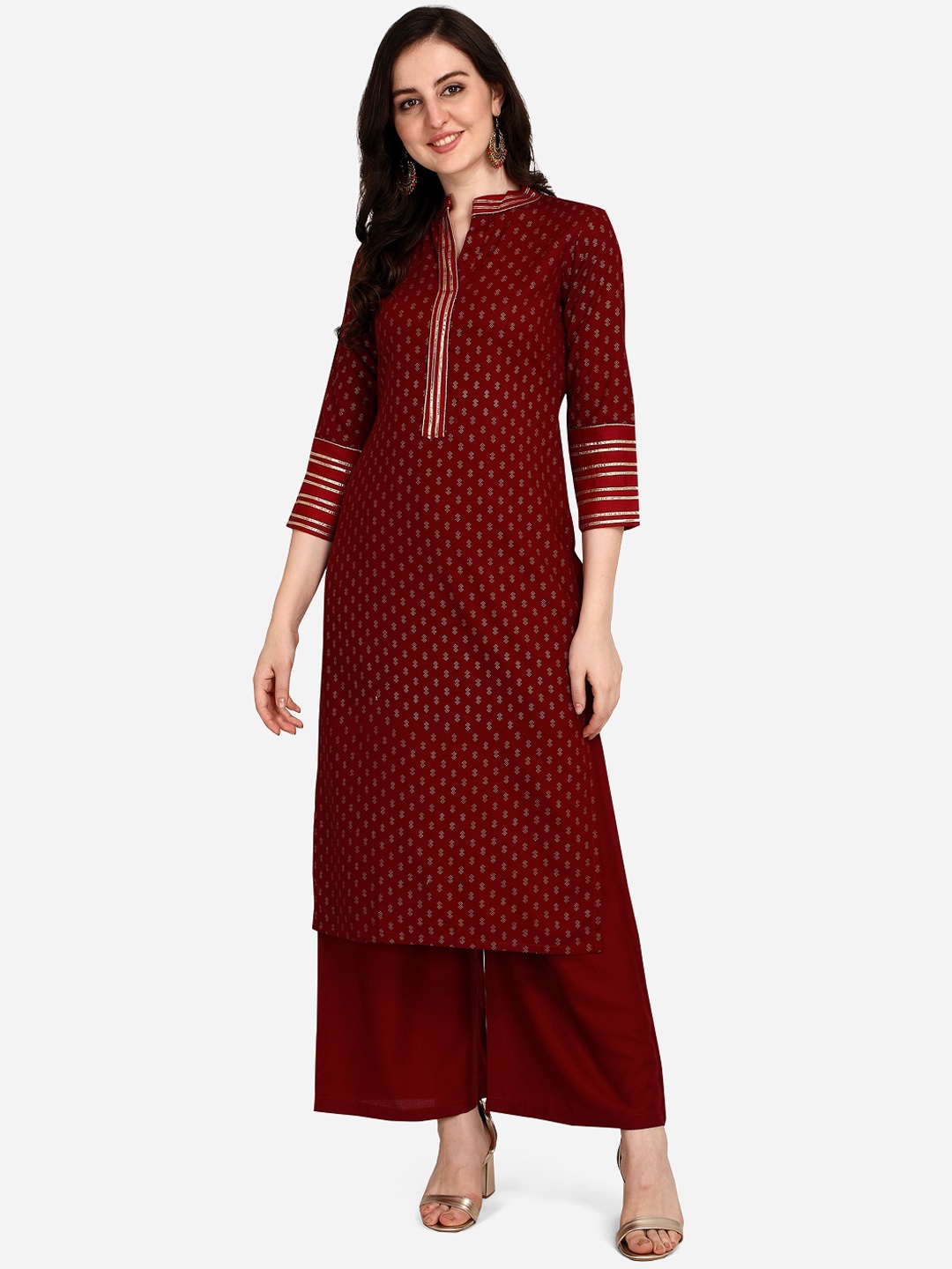 

Florence Women Maroon & Gold-Toned Ethnic Motifs Foil Printed Gotta Patti Kurta
