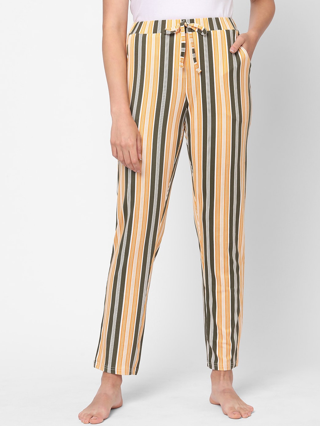 

Sweet Dreams Women Yellow & Green Striped Mid Rise Lounge Pants