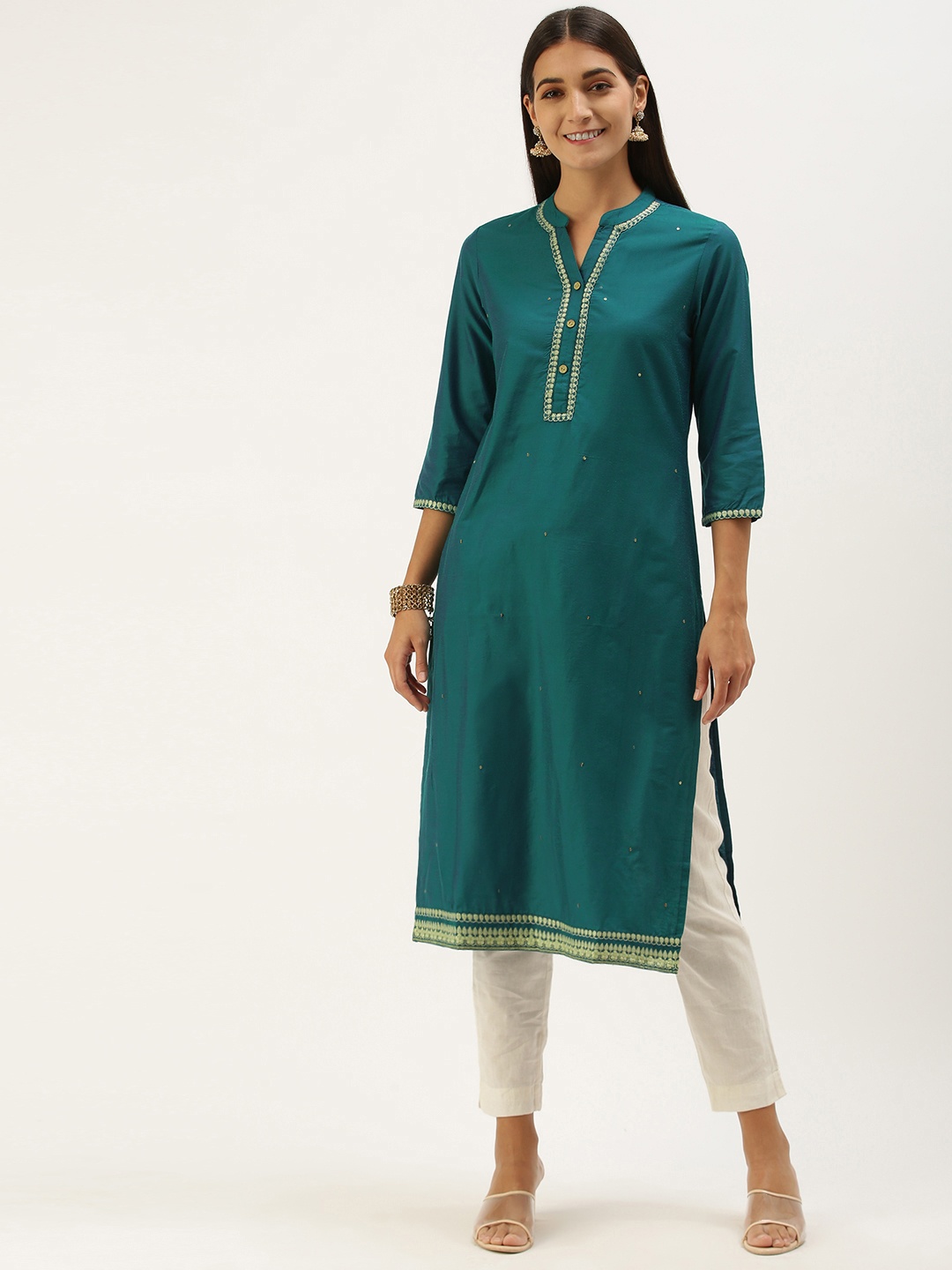 

AMUKTI Women Teal Thread Work Kurta