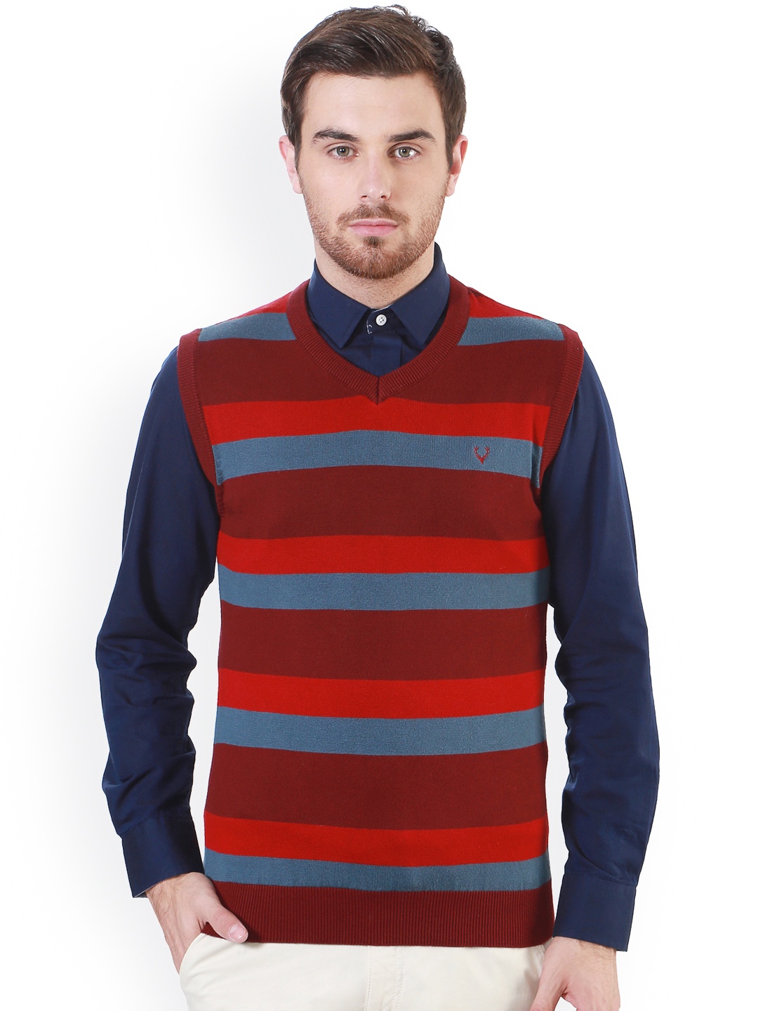 

Allen Solly Men Maroon & Blue Striped Pullover