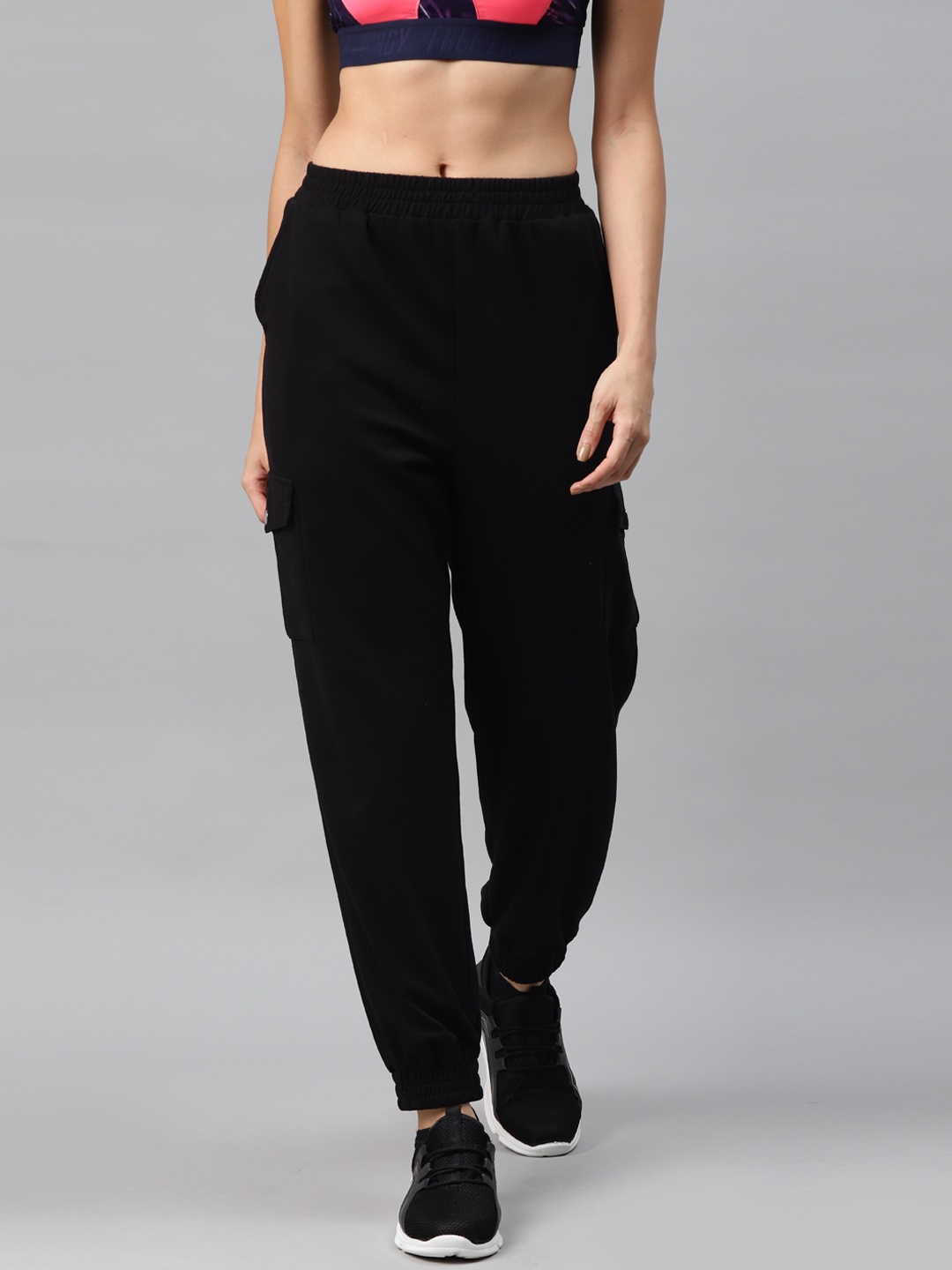 

Laabha Women Black Cotton Cargo Track Pant