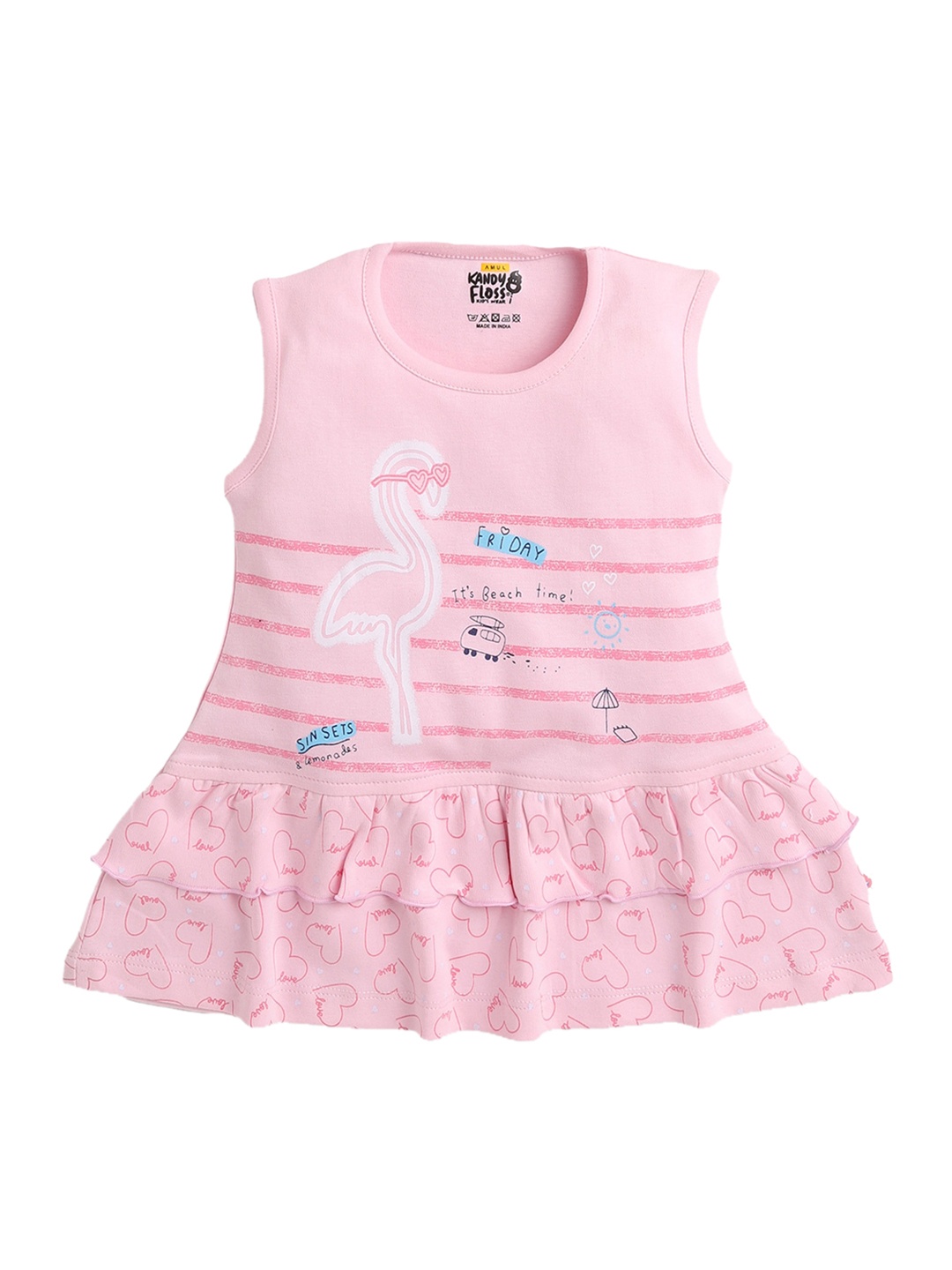 

AMUL Kandyfloss Girls Pink Drop-Waist Dress