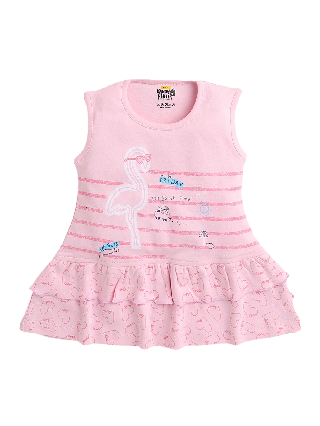 

AMUL Kandyfloss Pink Drop-Waist Dress