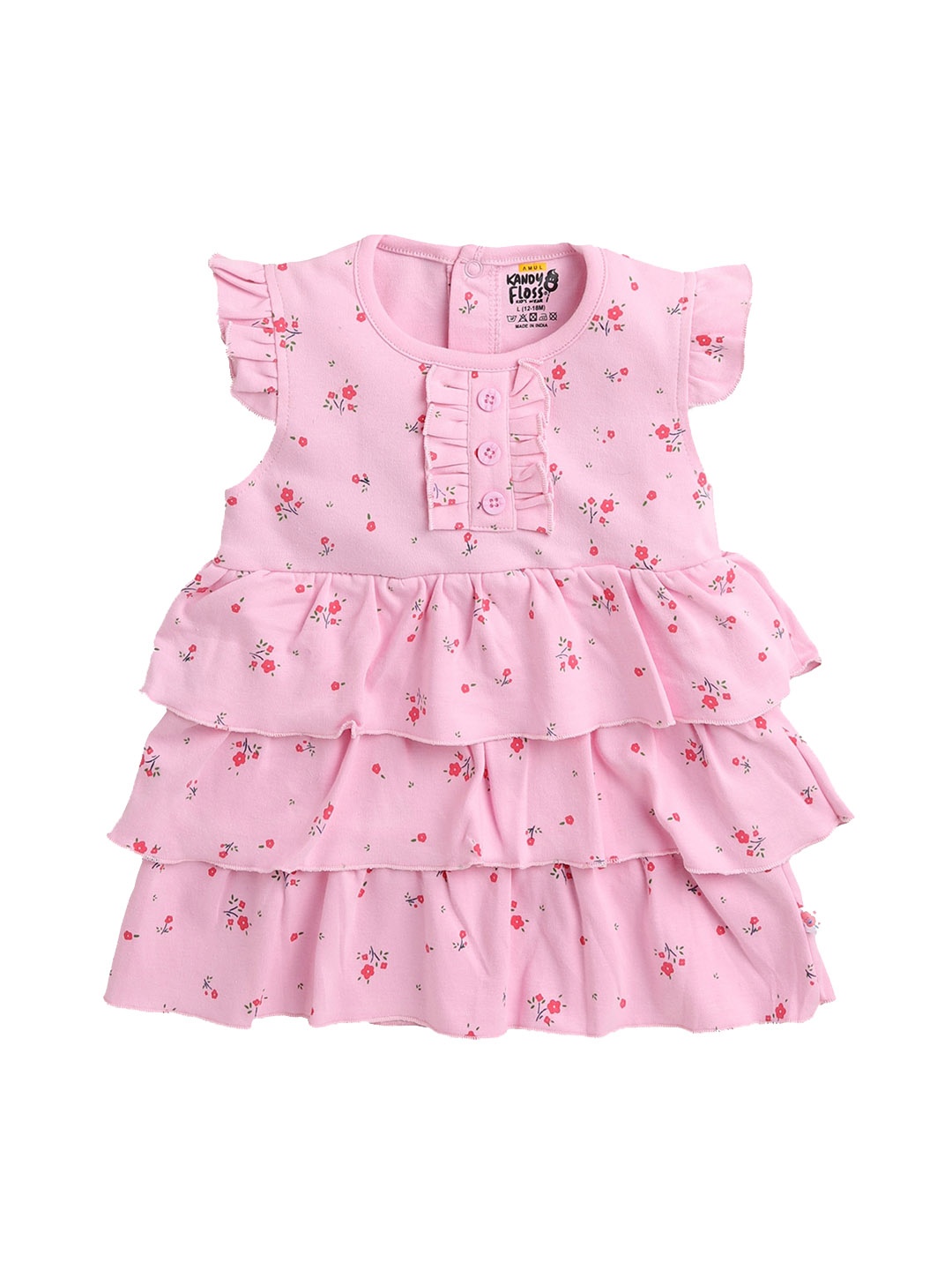

AMUL Kandyfloss Infant Girls Pink Floral Printed Layered Dress