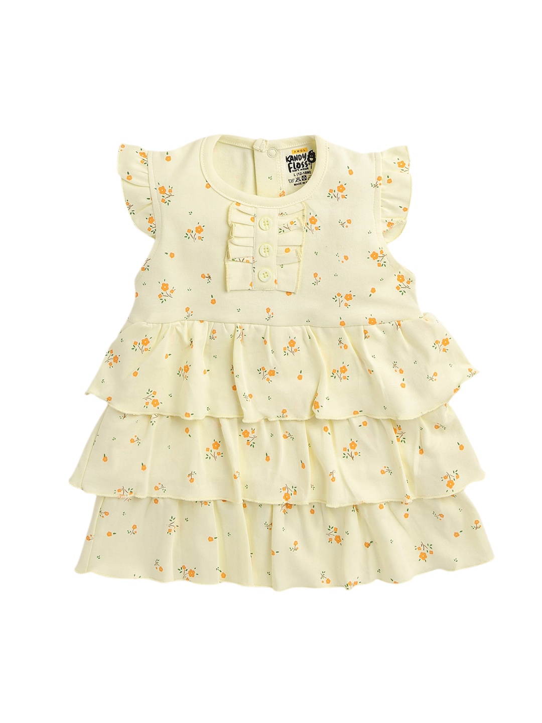 

AMUL Kandyfloss Infant Girls Yellow & Orange Floral Printed Pure Cotton A-Line Dress