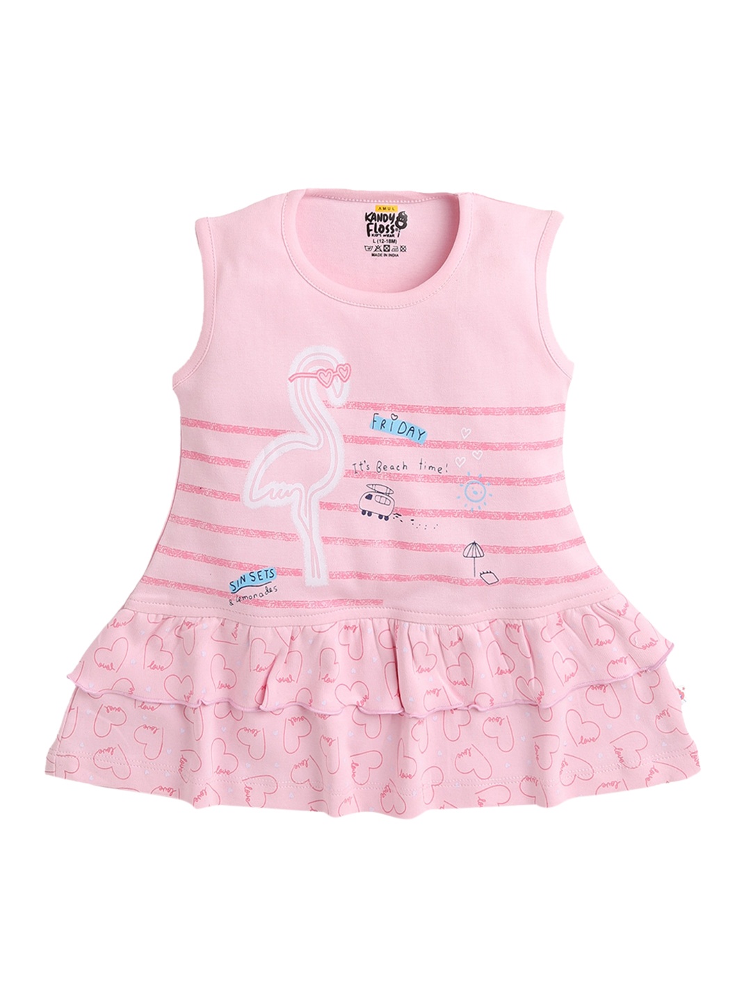 

AMUL Kandyfloss Girls Pink Drop-Waist Dress
