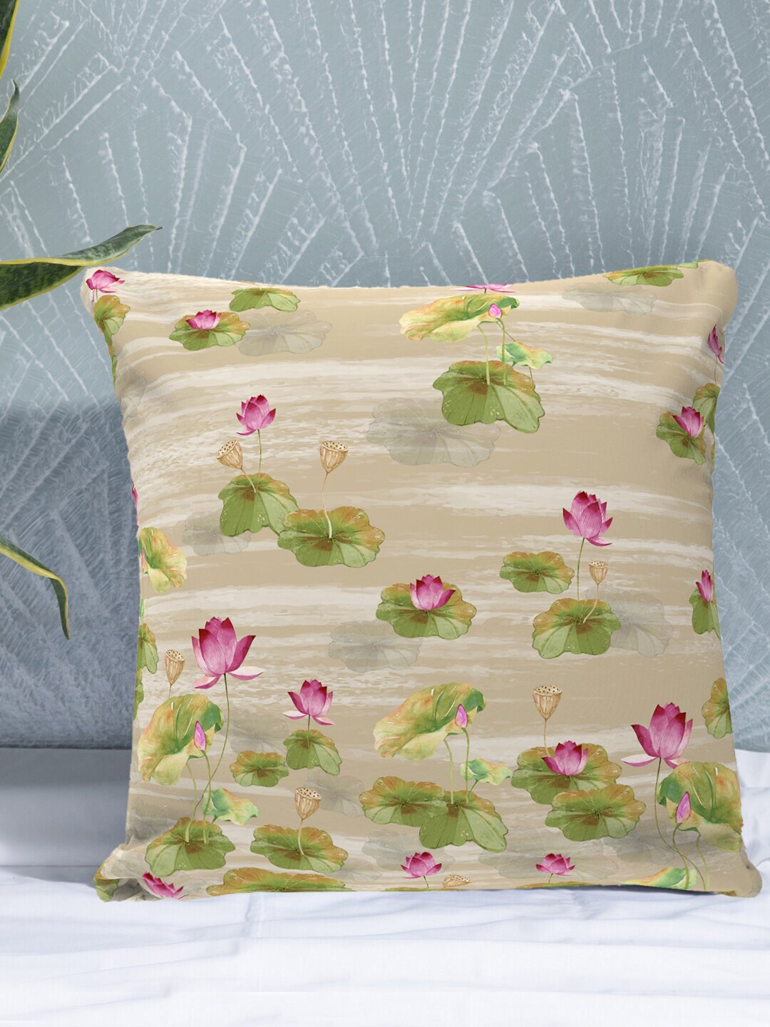

PETAL HOME Beige Floral Cotton Square Cushion Covers
