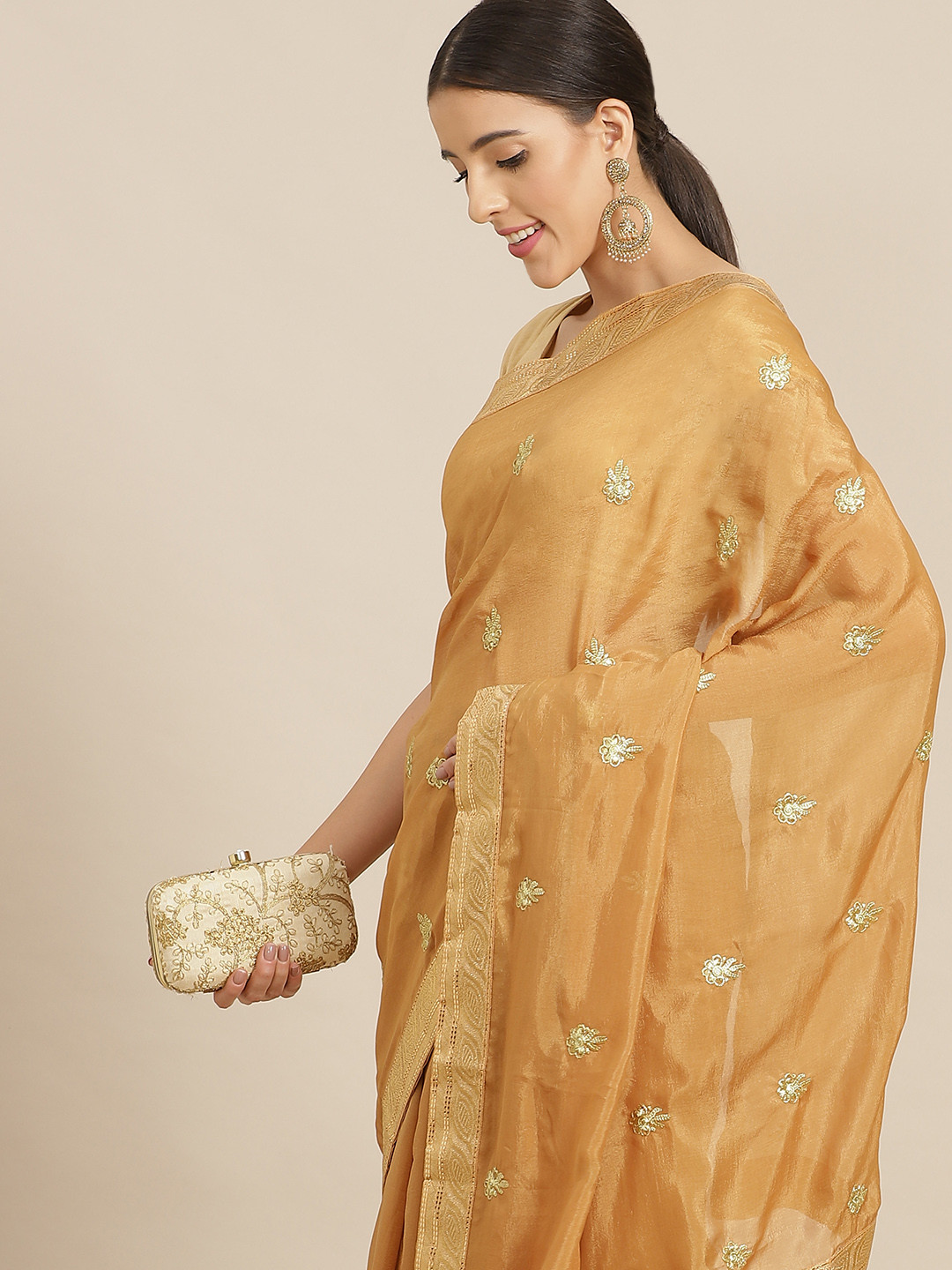 

Anouk Gold Floral Zari Silk Blend Saree