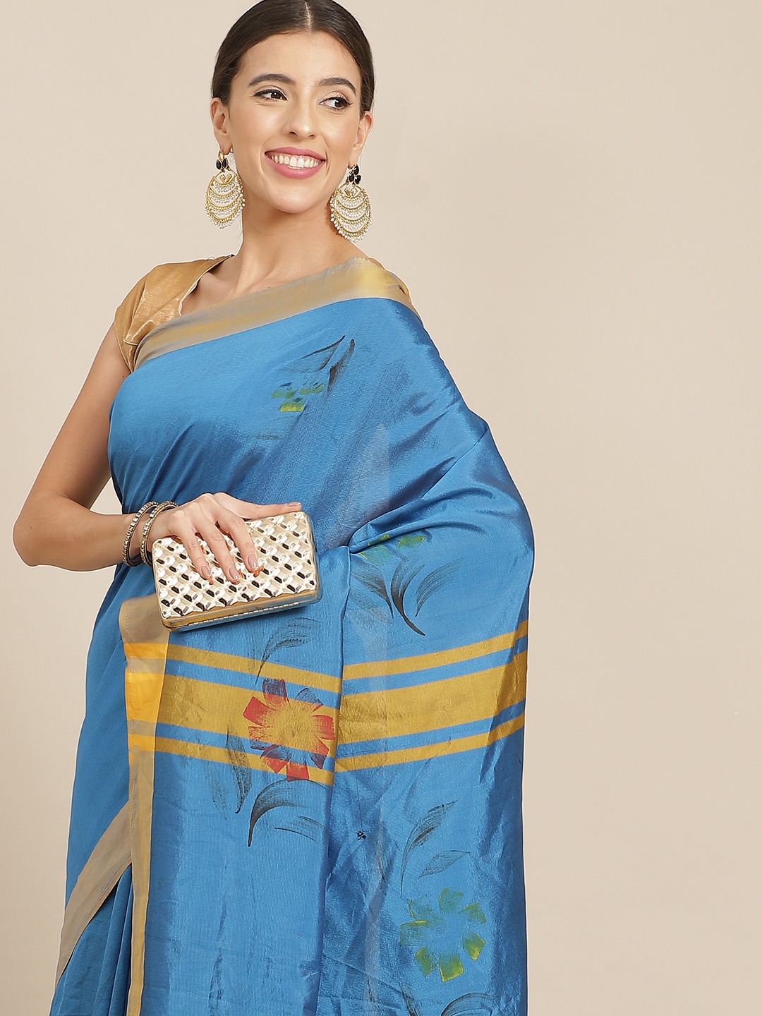 

Anouk Blue Floral Bhagalpuri Saree