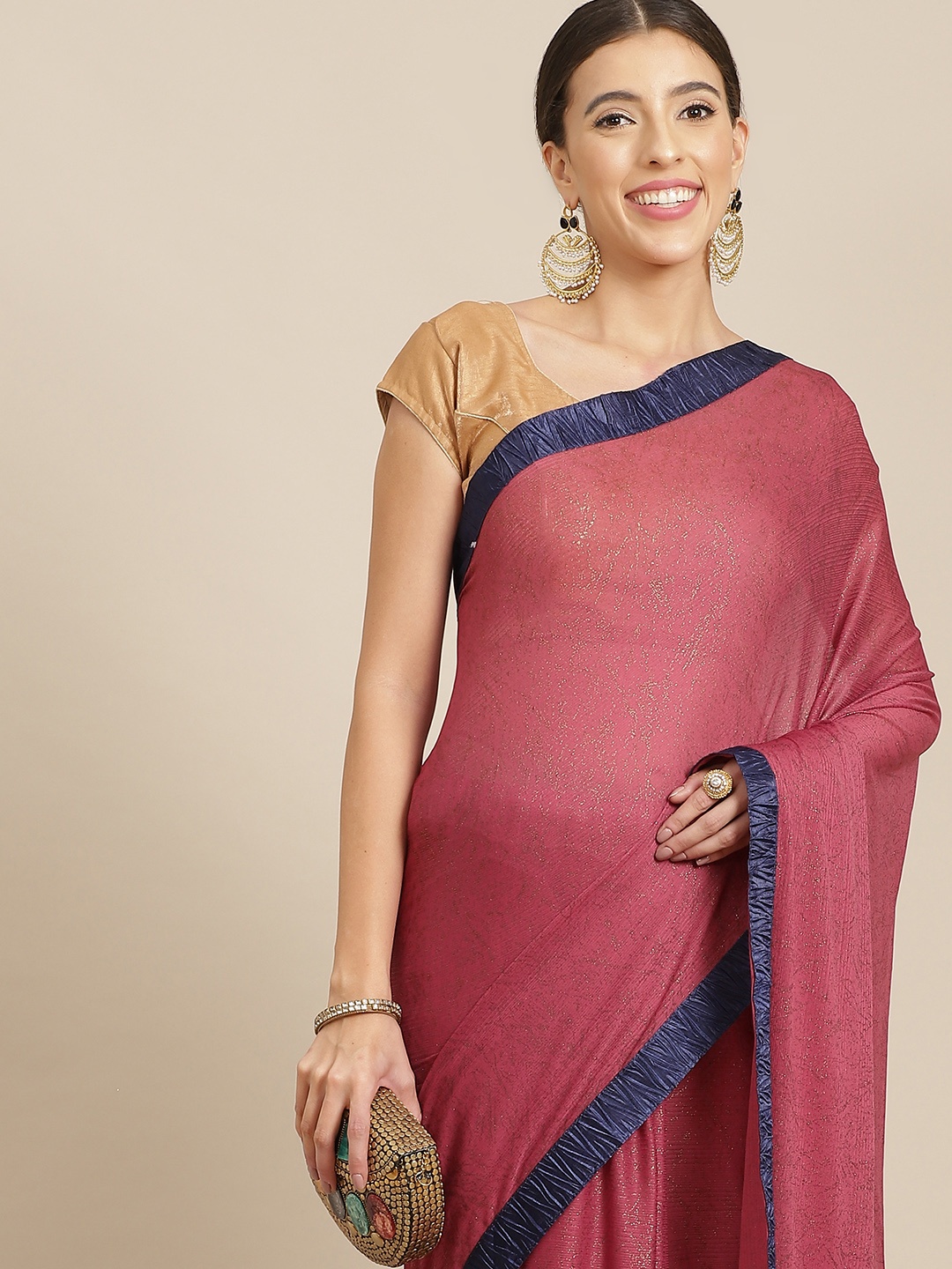 

Anouk Maroon & Blue Printed Nylon Saree