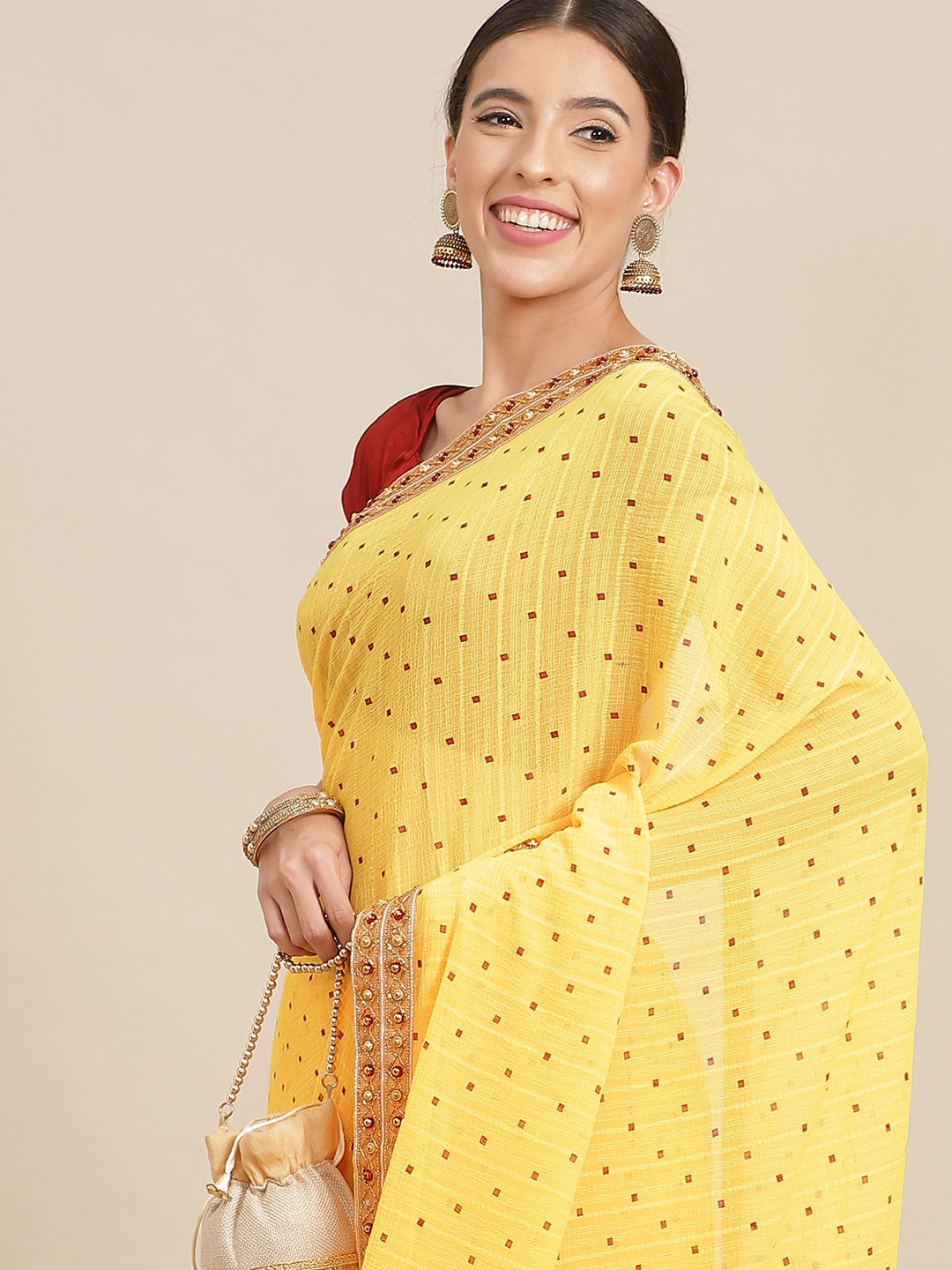 

Anouk Yellow Printed Poly Chiffon Bagru Saree