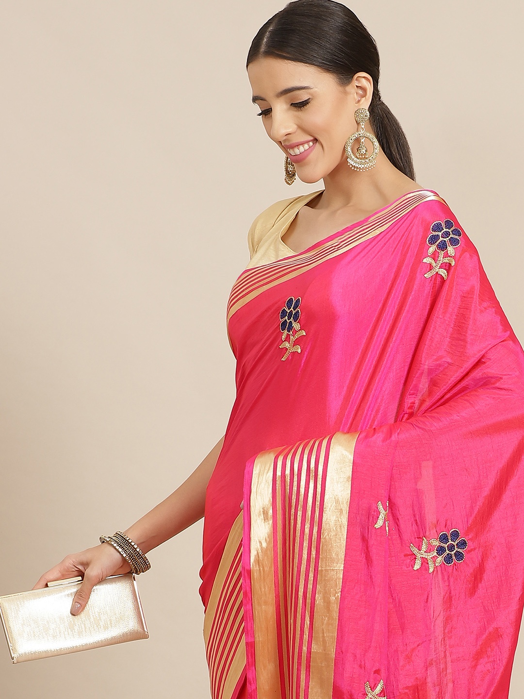 

Anouk Fuchsia & Gold Floral Silk Blend Saree