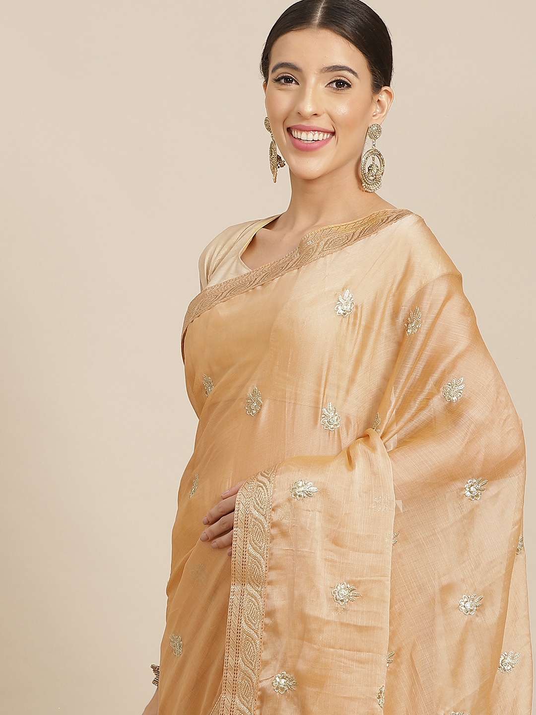 

Anouk Beige Floral Embroidered Poly Chiffon Saree
