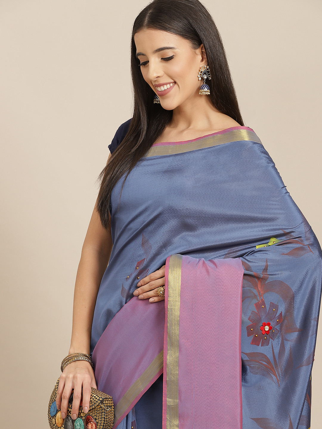 

Anouk Blue Floral Bhagalpuri Saree