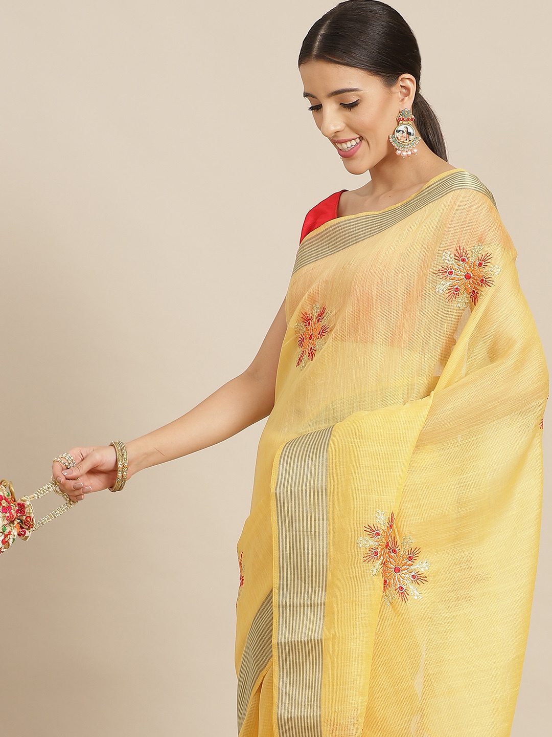 

Anouk Orange Ethnic Motifs Silk Blend Kota Saree