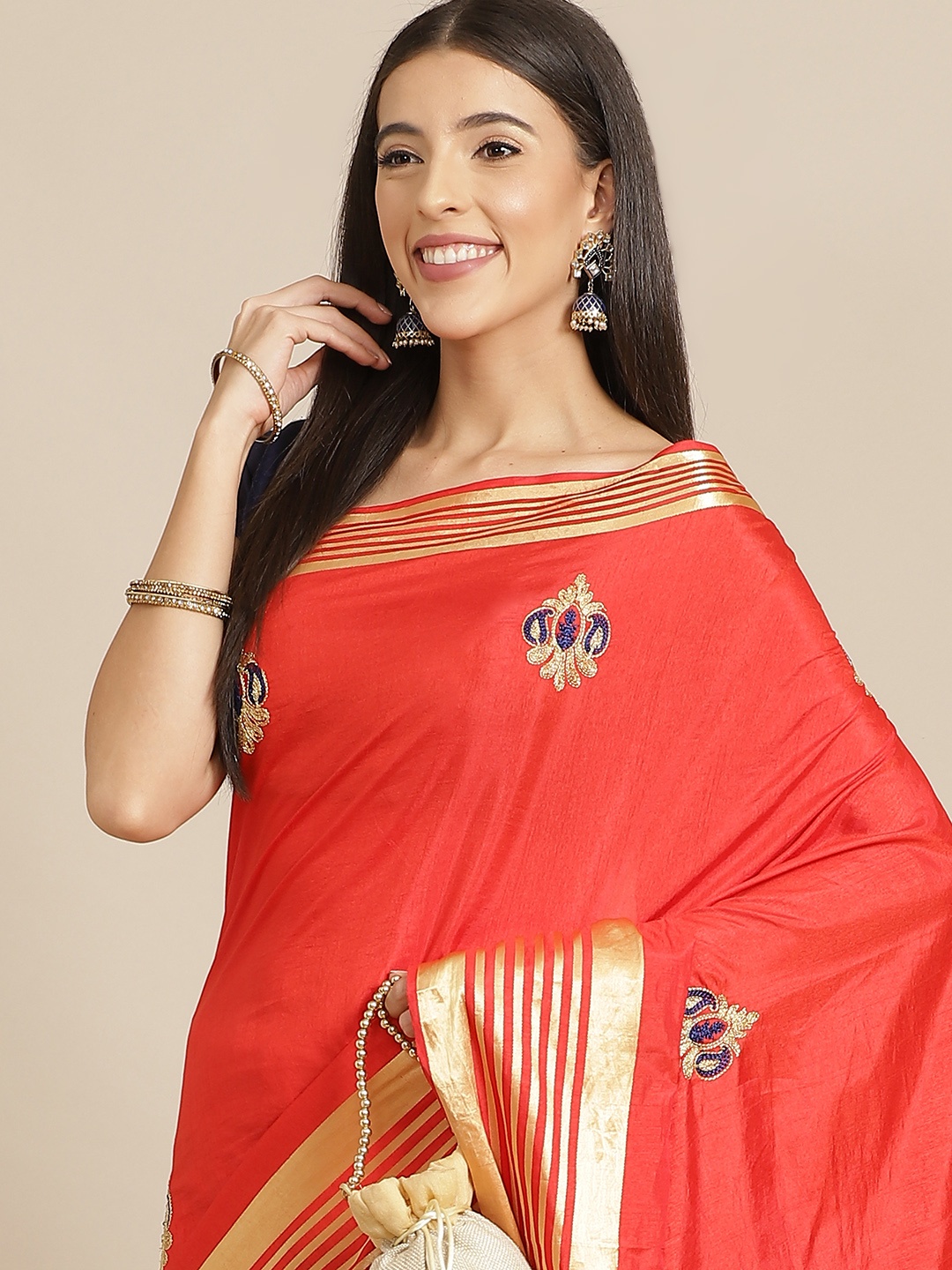 

Anouk Red & Gold Ethnic Motifs Silk Blend Saree