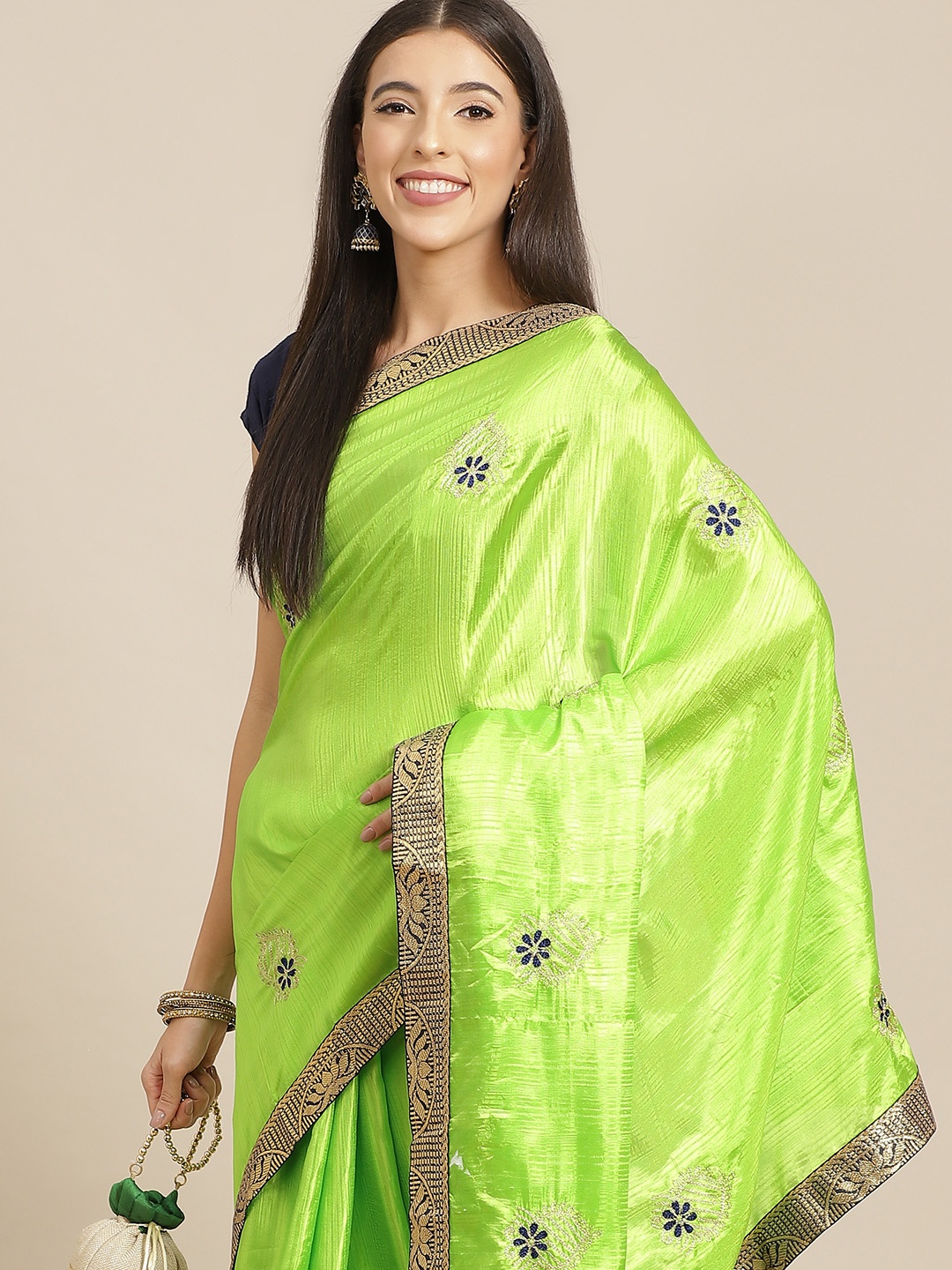 

Anouk Green Ethnic Motifs Silk Blend Saree