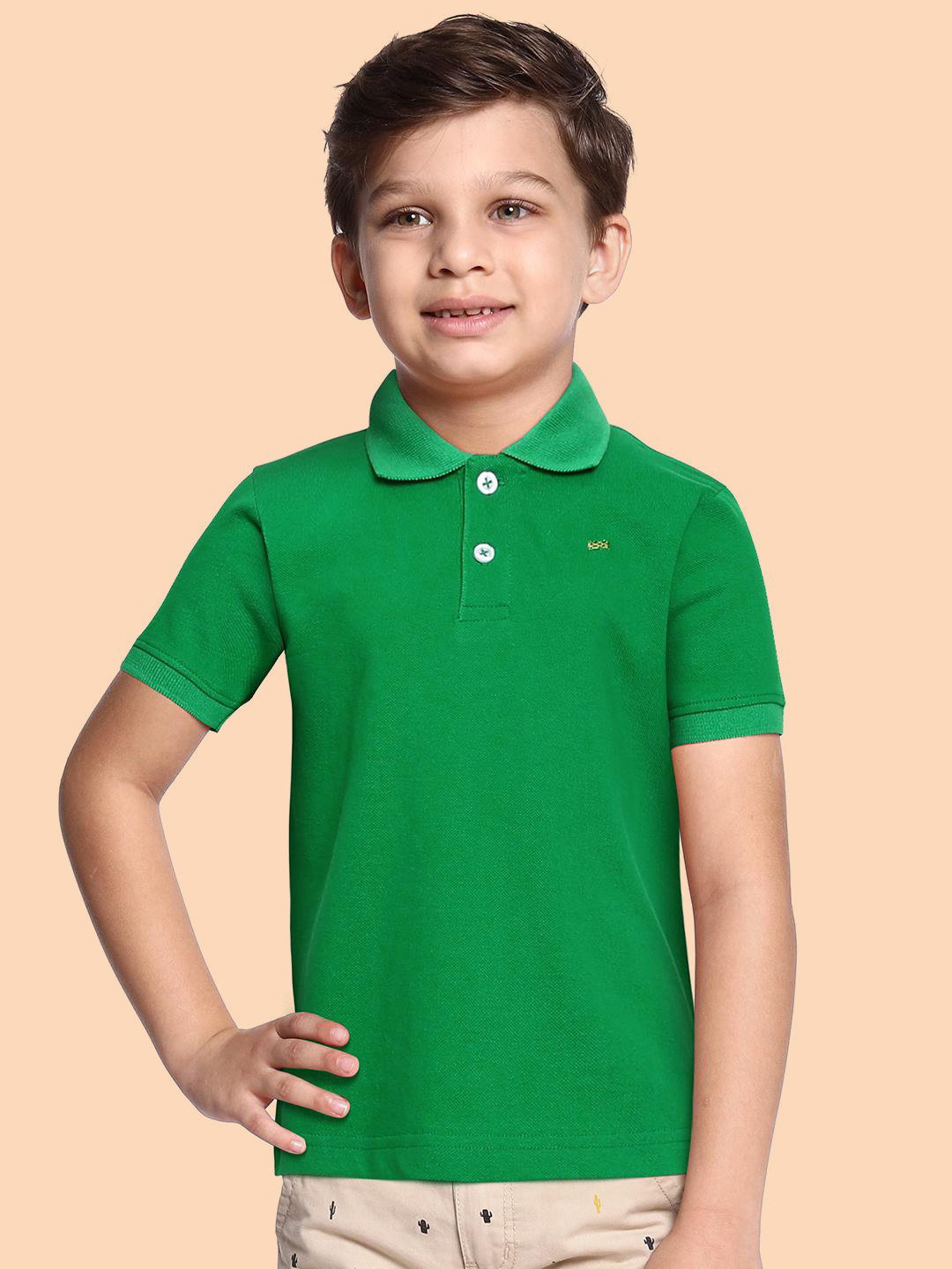 

THANGAMAGAN Boys Green Polo Collar T-shirt