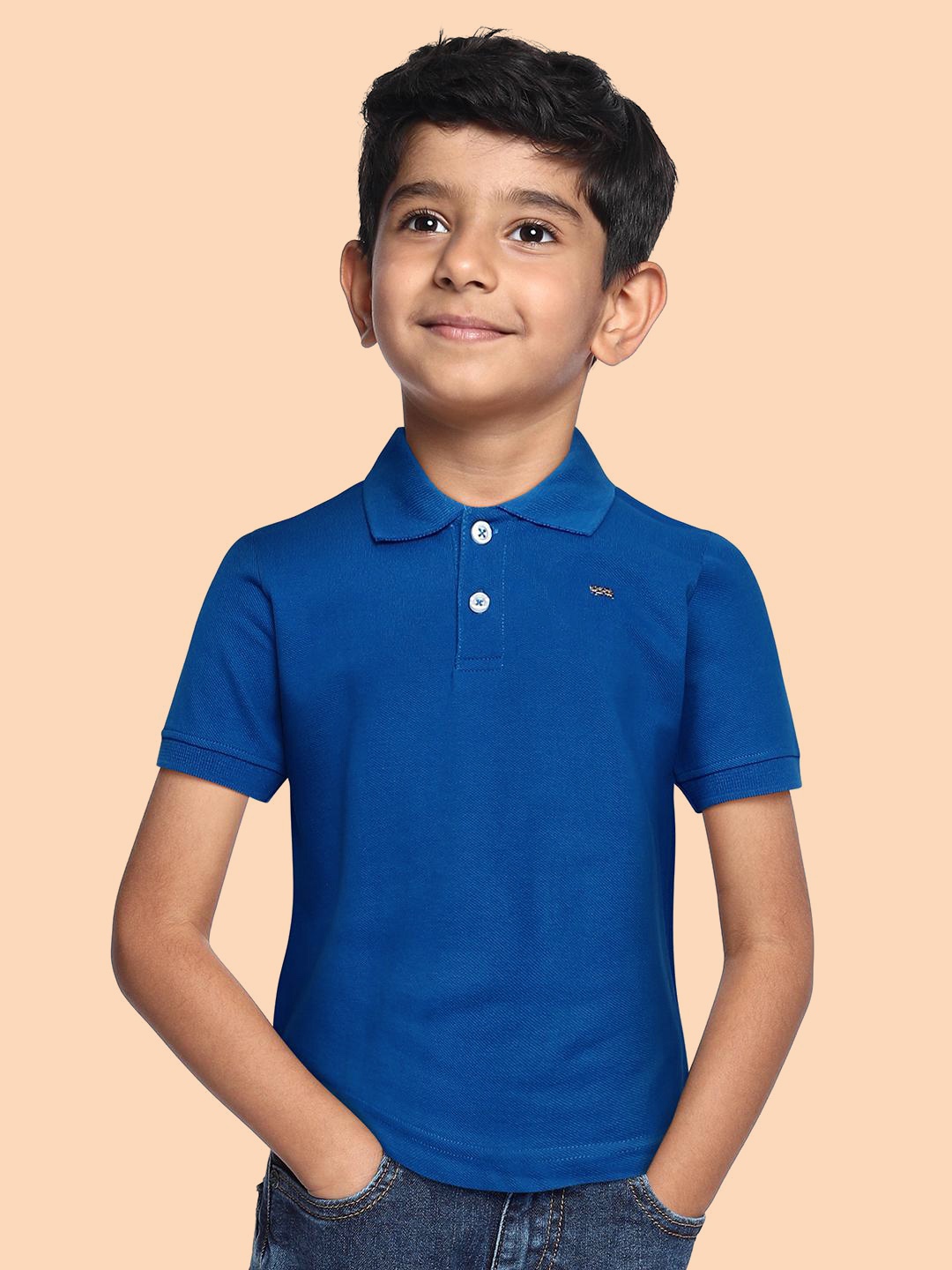 

THANGAMAGAN Boys Blue Polo Collar T-shirt