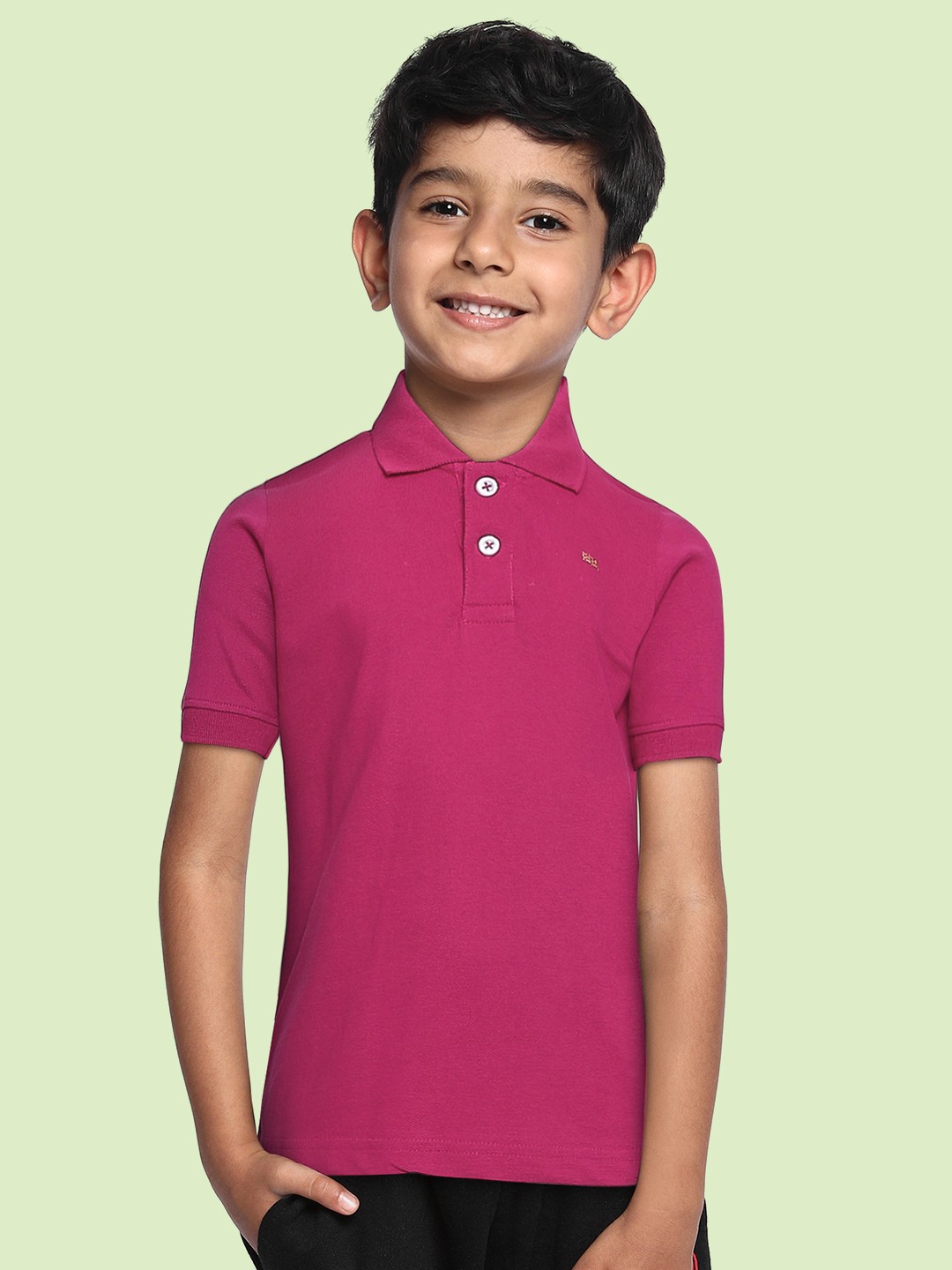 

THANGAMAGAN Boys Magenta Polo Collar T-shirt