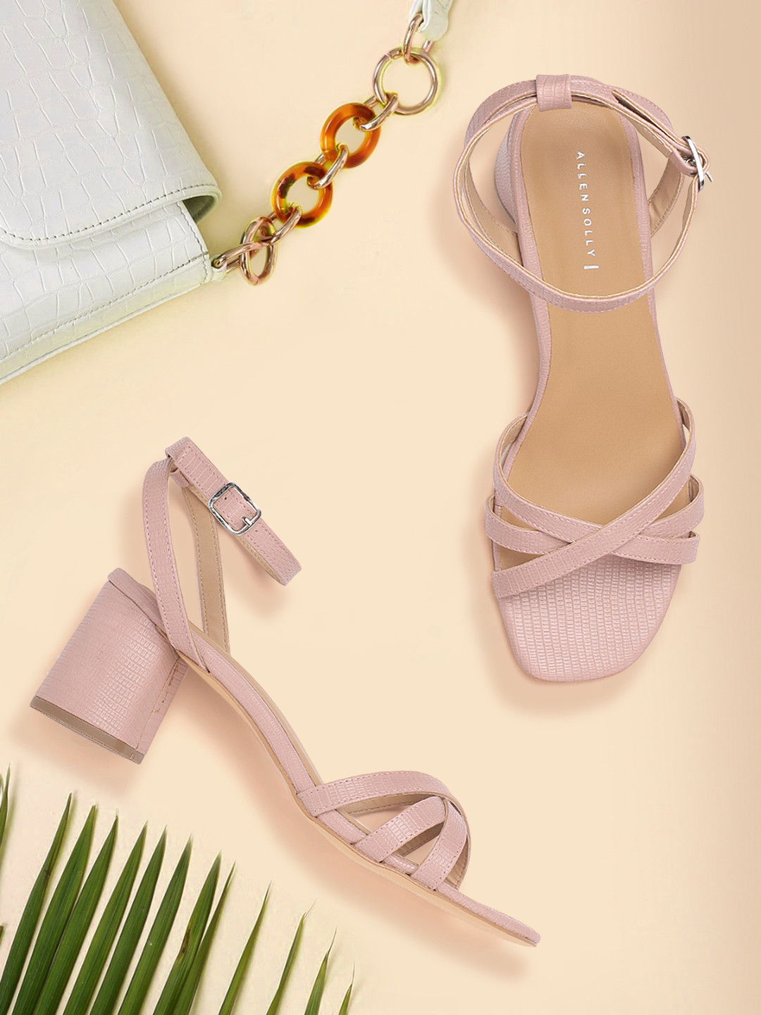 

Allen Solly Women Peach-Coloured Snakeskin Textured Block Heels