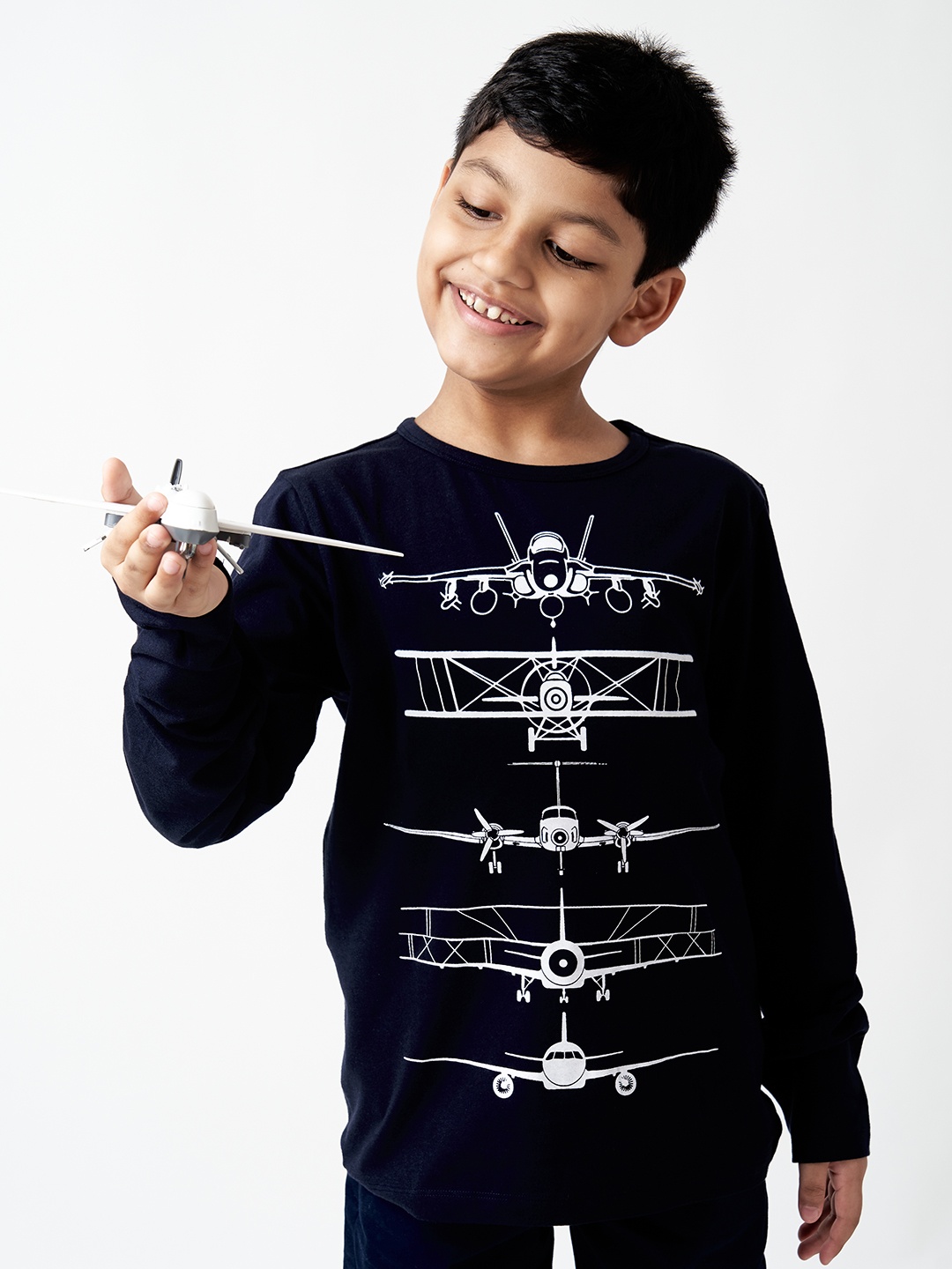 

LAdore Boys Navy Blue Aeroplane Printed Pure Cotton T-shirt