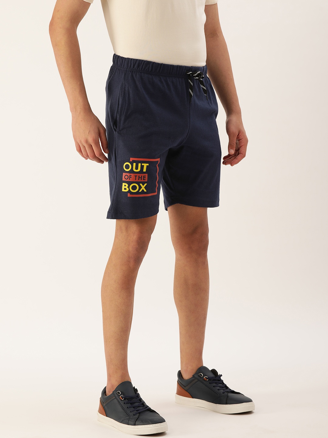 

Urban Dog Men Navy Blue Typography Printed Regular Shorts