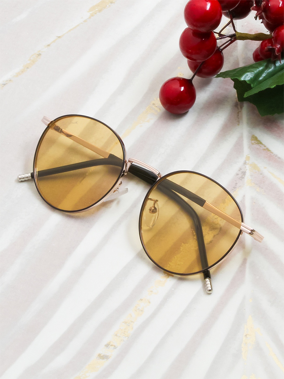 

Ted Smith Brown Lens & Gold-Toned Round Sunglasses with Polarised Lens