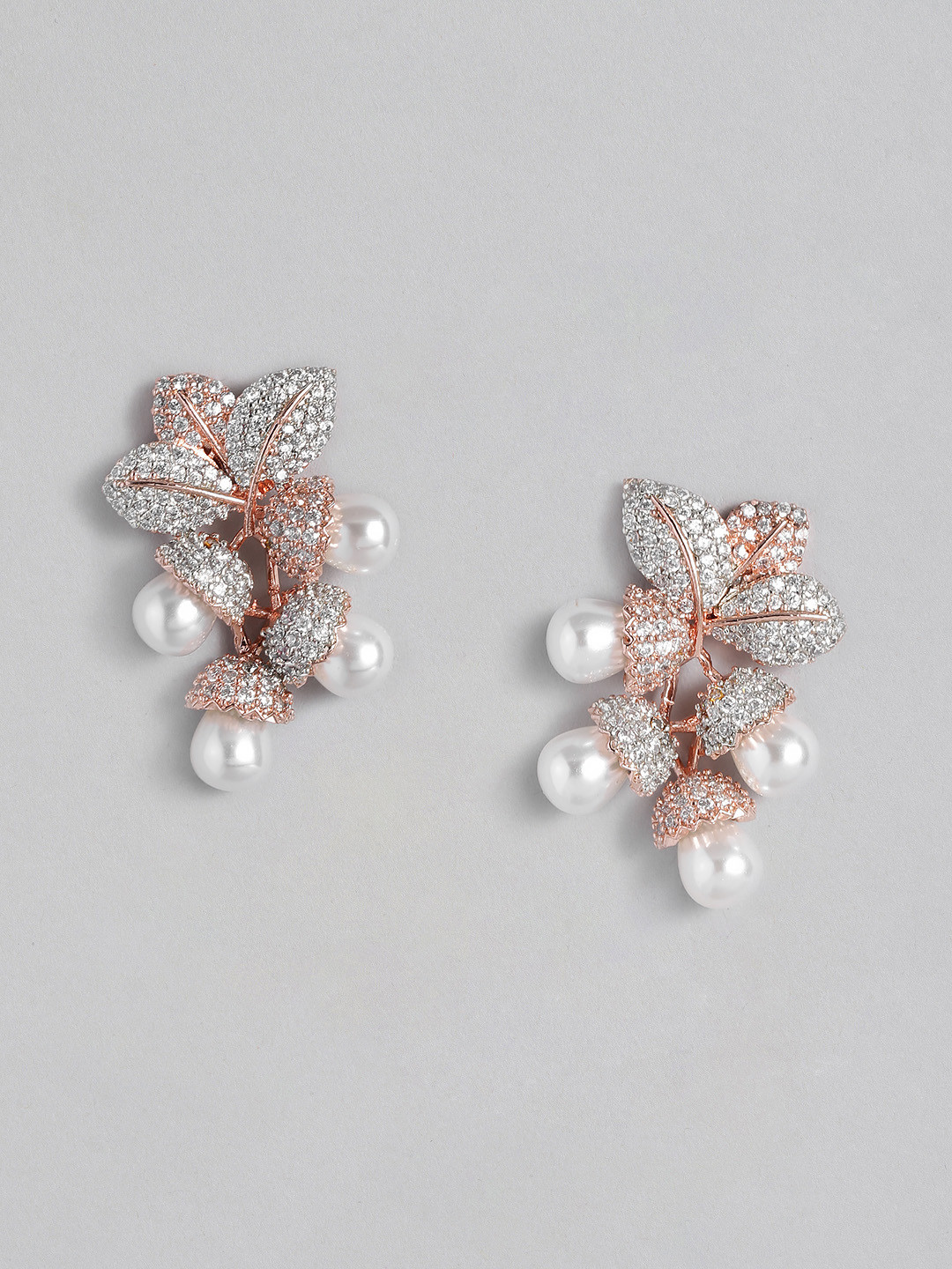 

MIDASKART Rose Gold & Silver-Toned Floral Studs Earrings