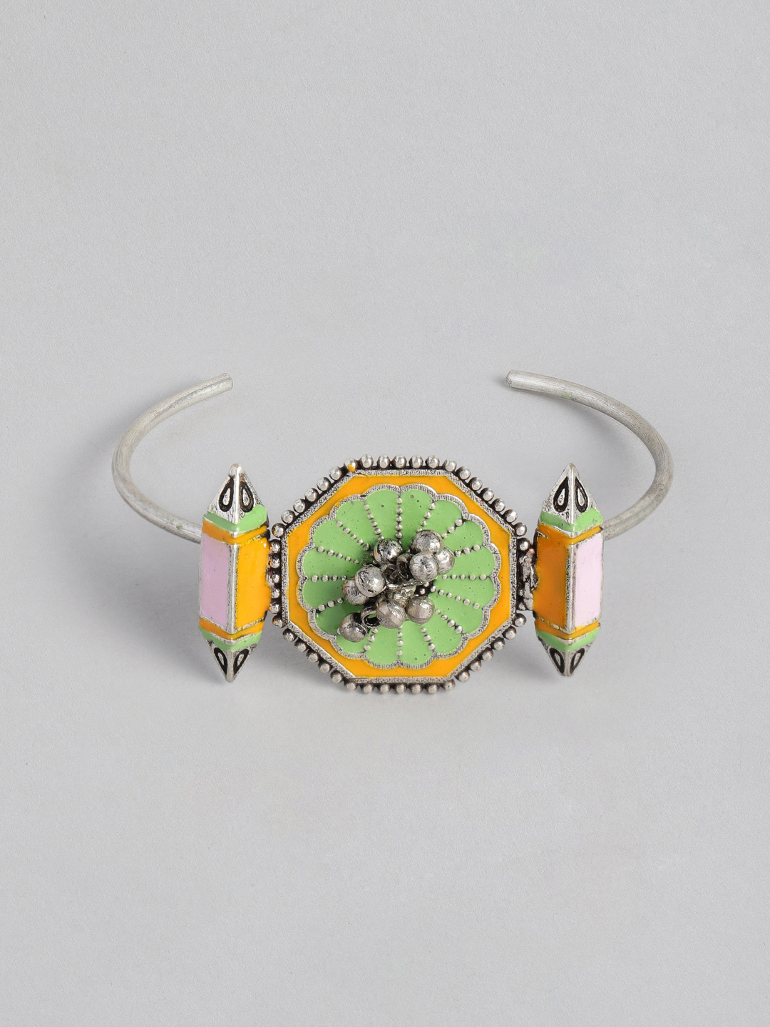 

MIDASKART Women Silver-Toned & Orange Handcrafted Cuff Bracelet
