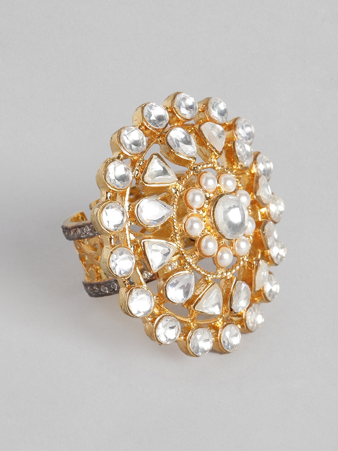 

MIDASKART Women Gold-Toned Kundan Studded Adjustable Finger Ring