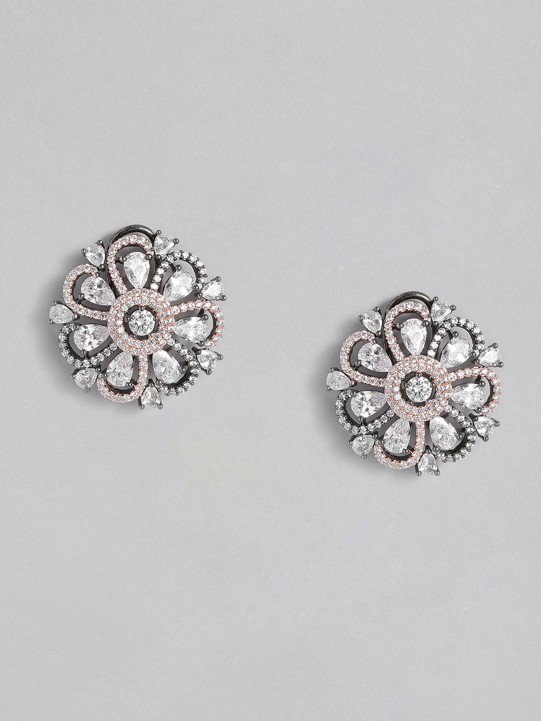 

MIDASKART Black & Rose Gold Floral Studs Earrings