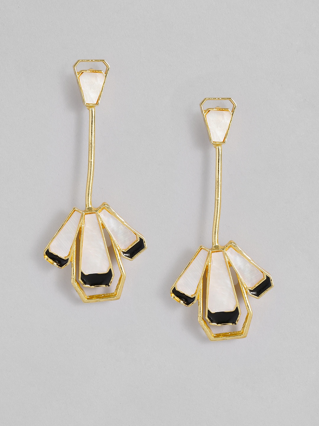 

MIDASKART Gold-Toned & Black Geometric Drop Earrings