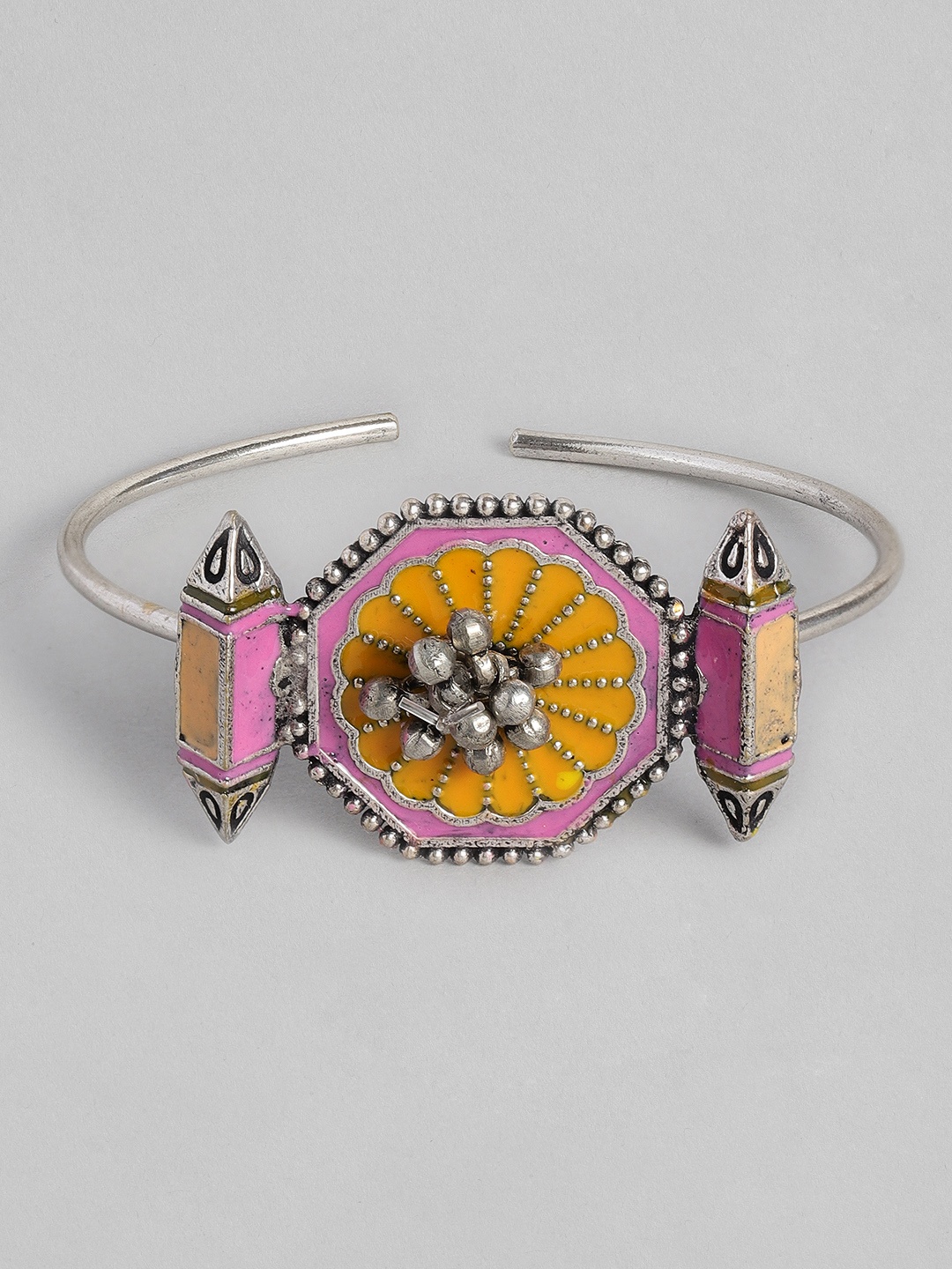 

MIDASKART Women Silver-Toned & Orange Handcrafted Cuff Bracelet