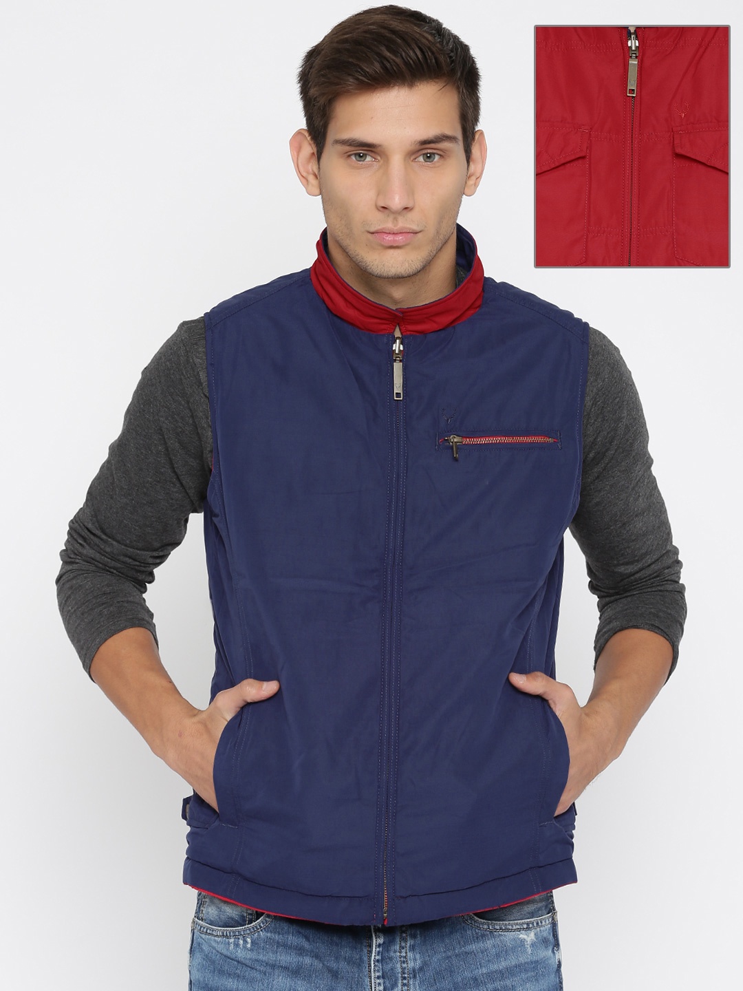 

Allen Solly Red & Navy Sleeveless Reversible Jacket
