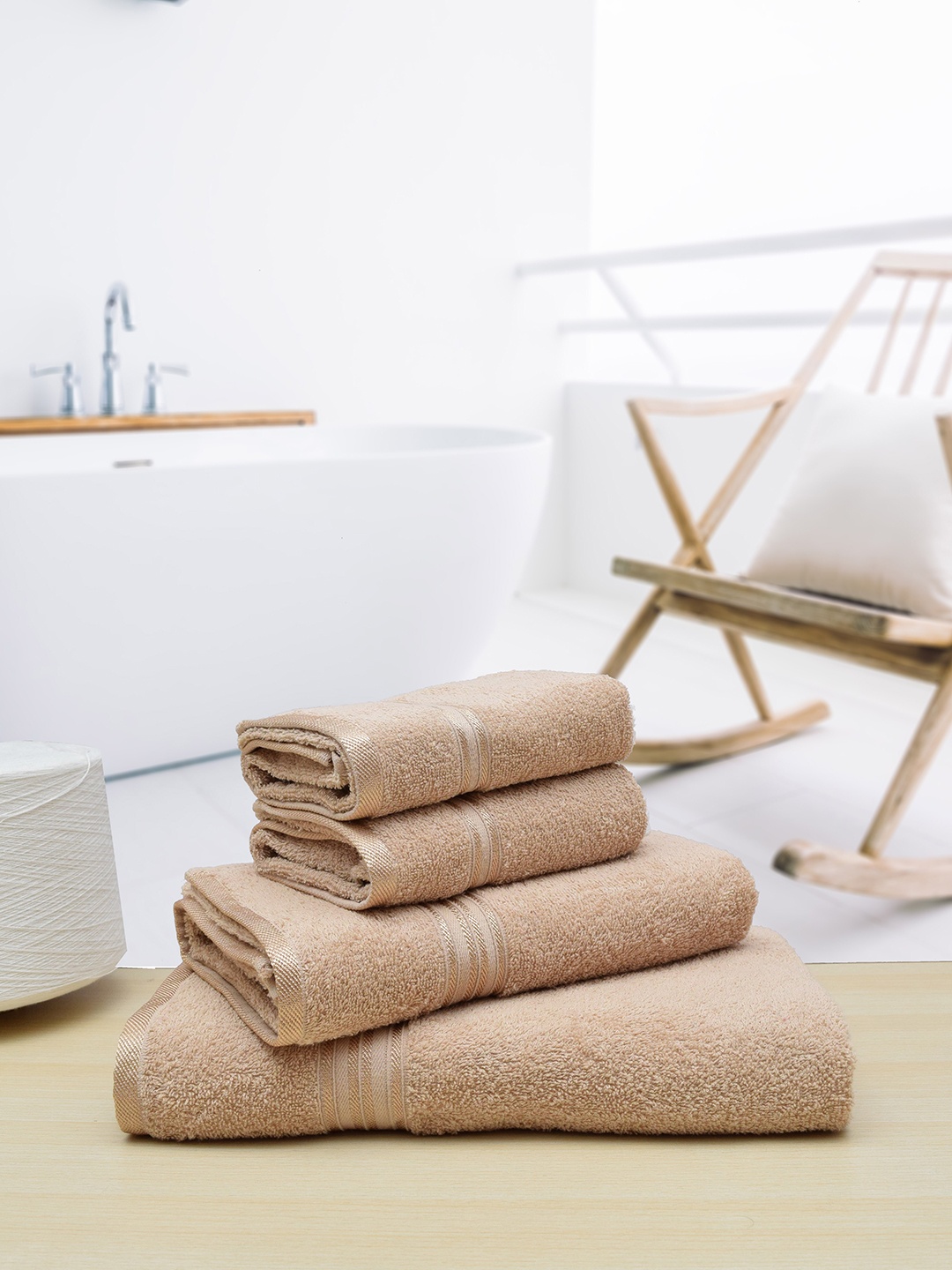 

RANGOLI Set Of 4 Beige Pure Cotton 380 GSM Bath Towel