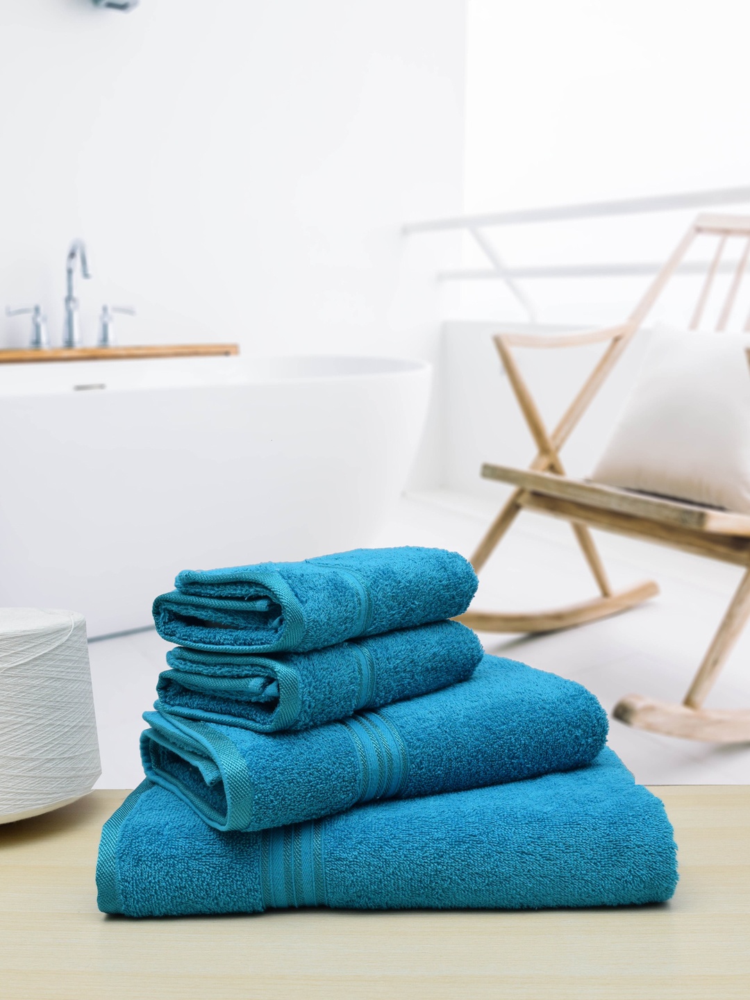 

RANGOLI Set Of 4 Turquoise Blue Pure Cotton 380 GSM Bath Towels