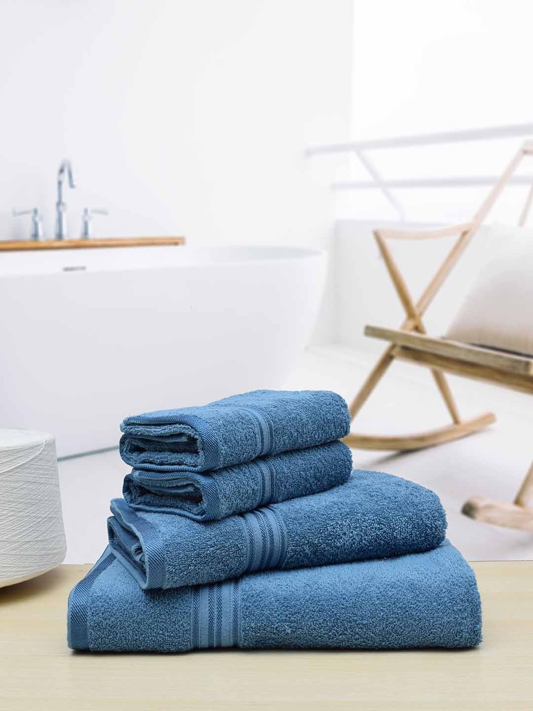 

RANGOLI Set Of 4 Blue Pure Cotton 380 GSM Bath Towels