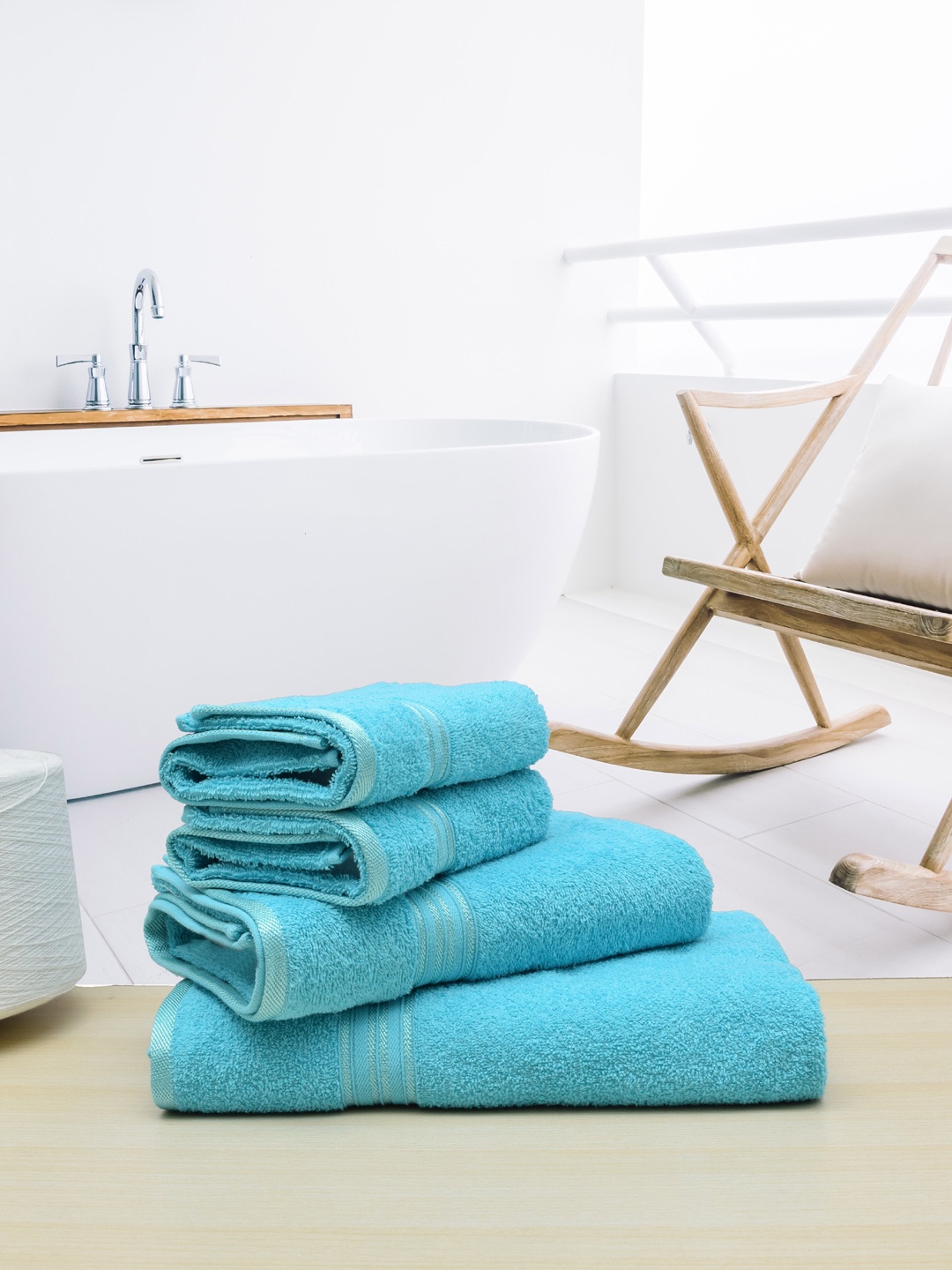 

RANGOLI Set Of 4 Blue Pure Cotton 380 GSM Bath Towels