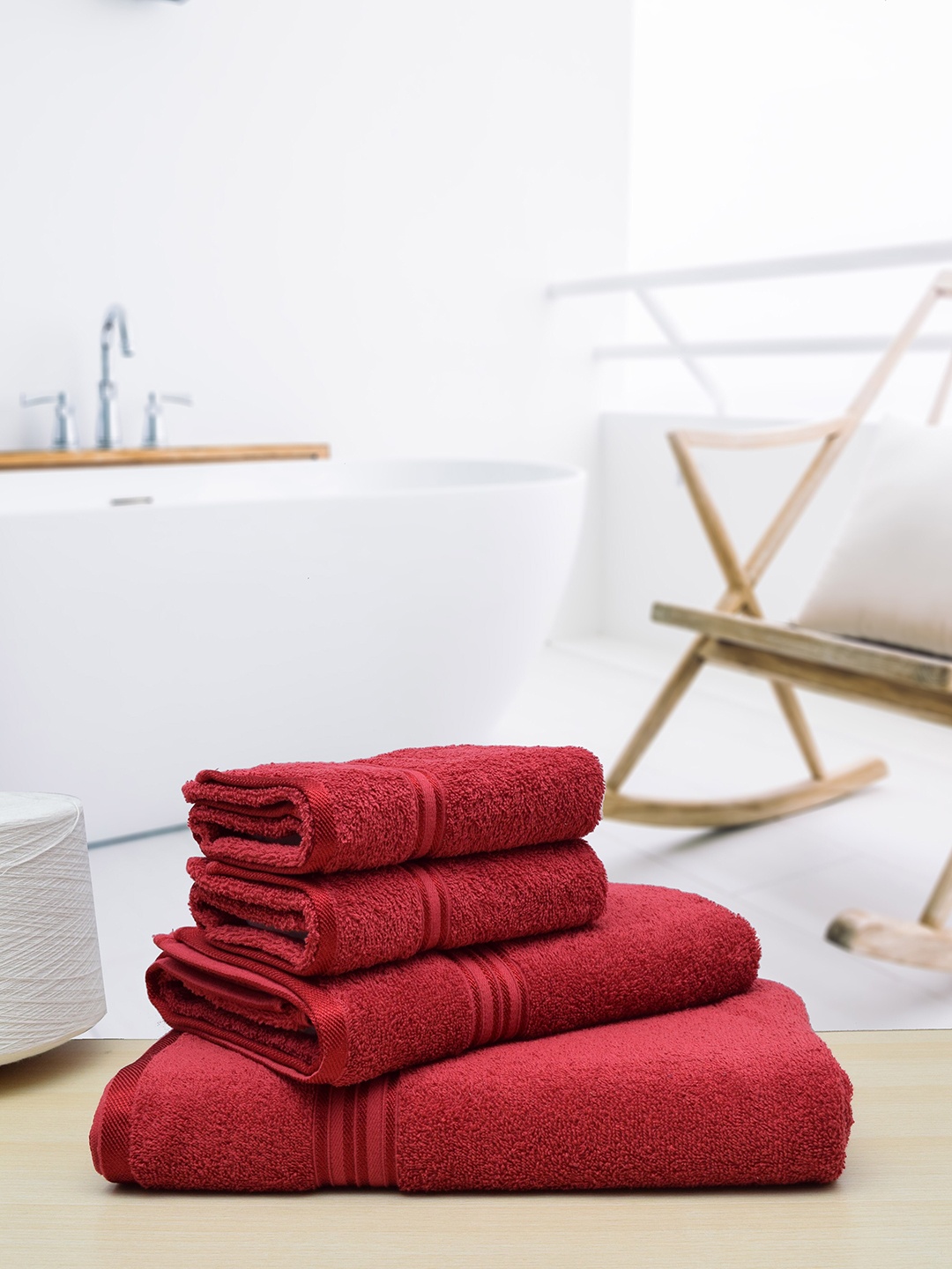 

RANGOLI Set Of 4 Maroon Pure Cotton 380 GSM Bath Towels