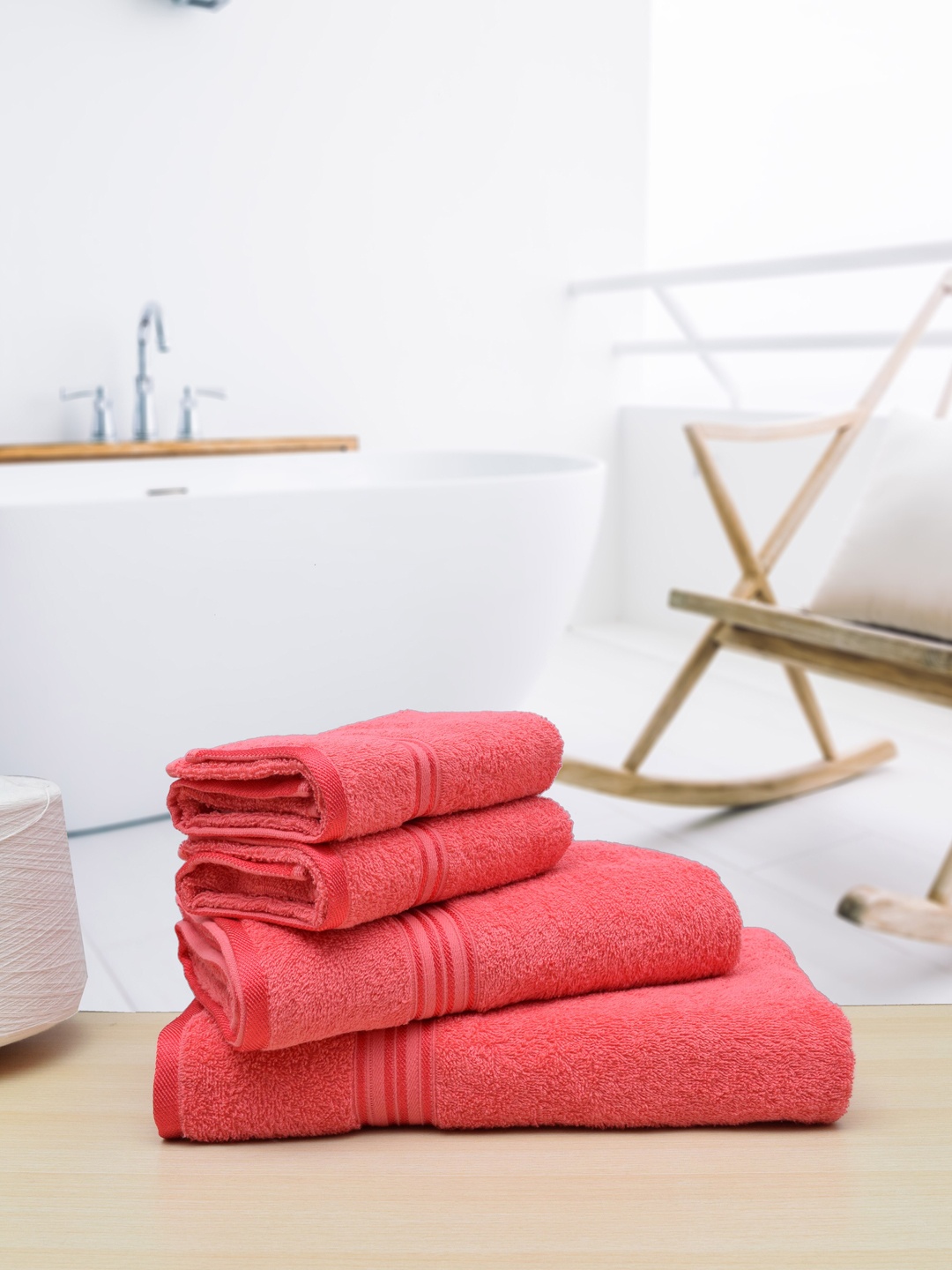 

RANGOLI Set Of 4 Rose-Coloured Pure Cotton 380 GSM Bath Towels
