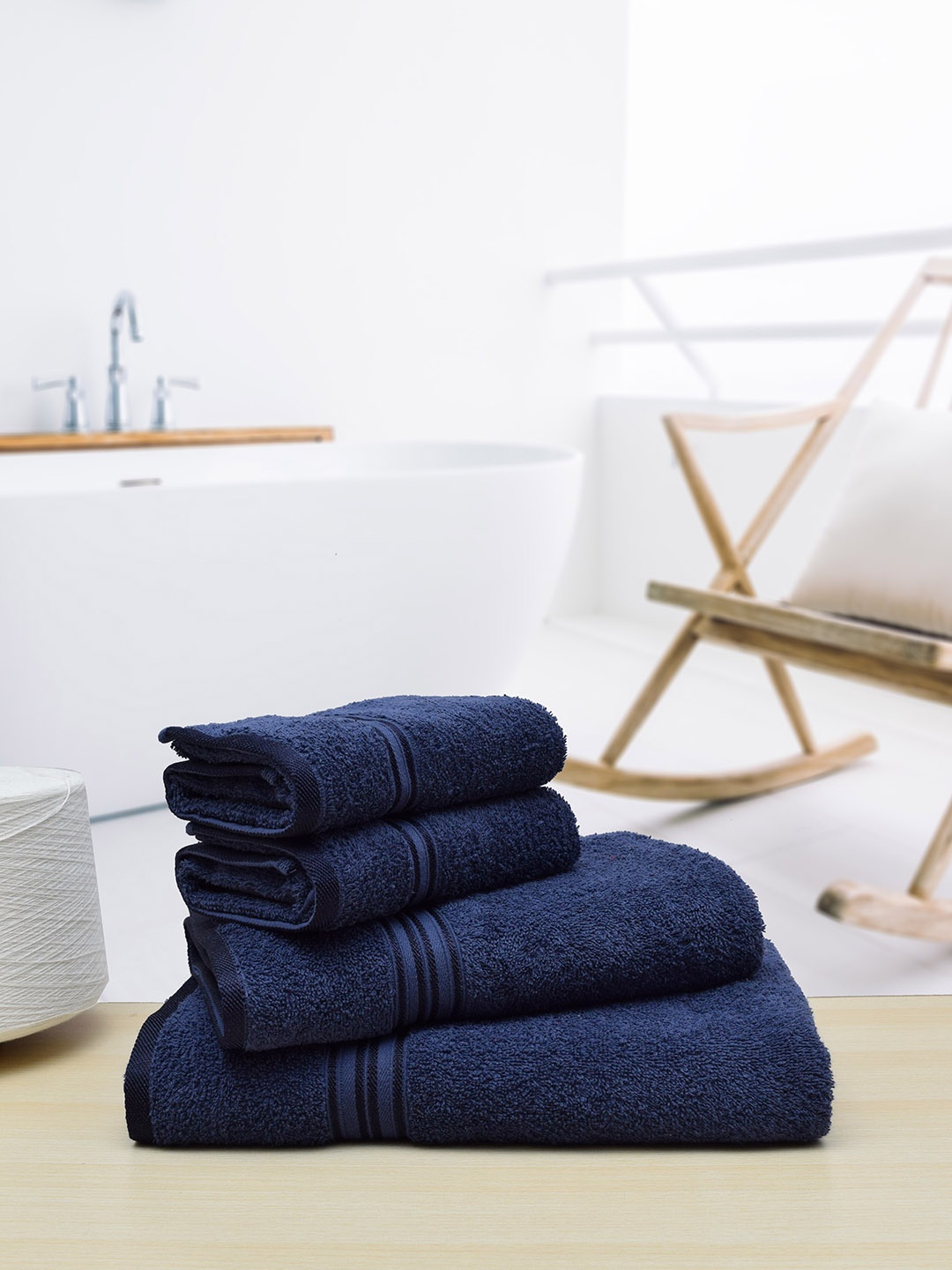 

RANGOLI Set Of 4 Navy Blue Pure Cotton 380 GSM Bath Towels