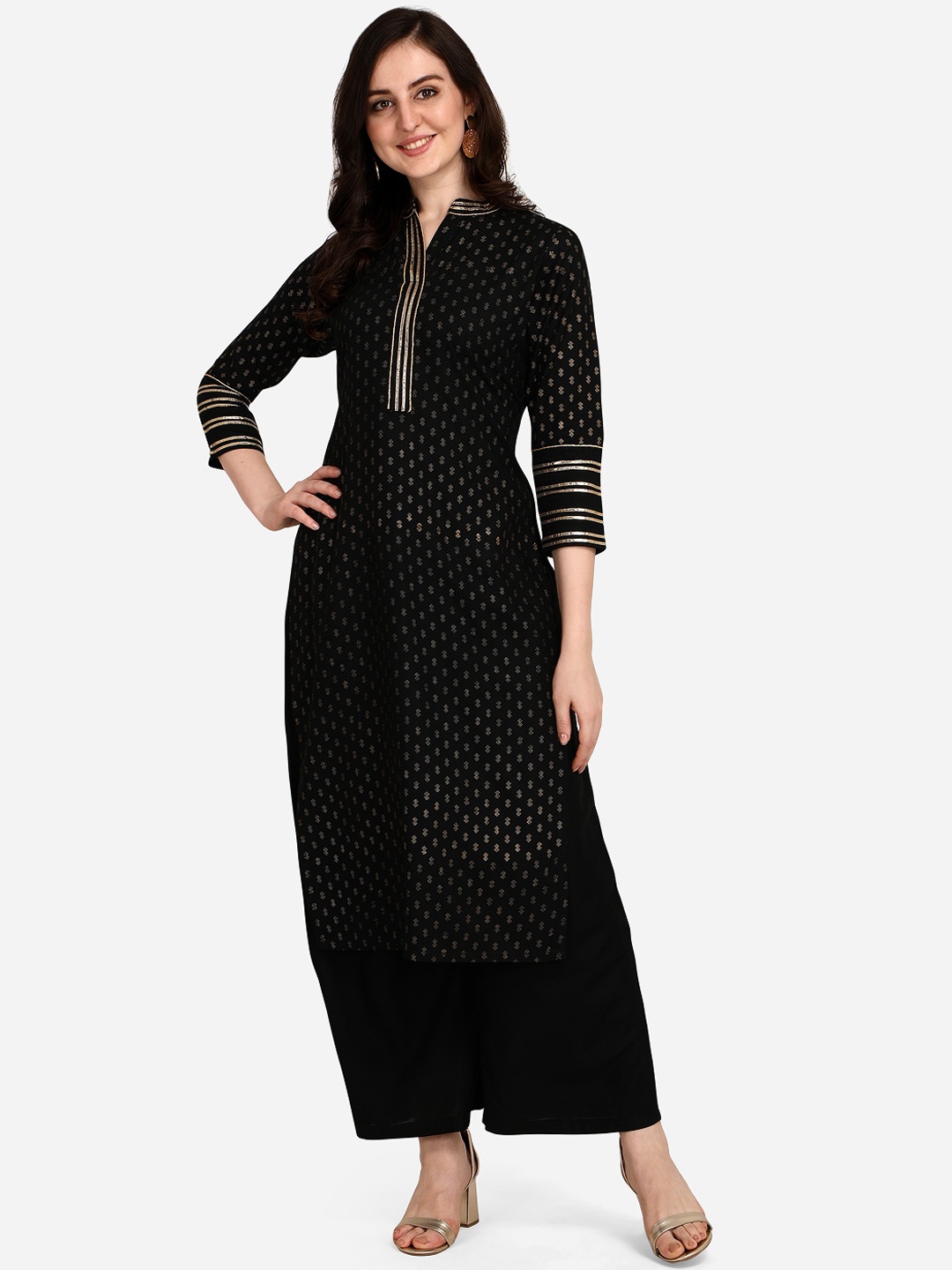 

SAADHVI Women Black Ethnic Motifs Printed Regular Kurta with Palazzos