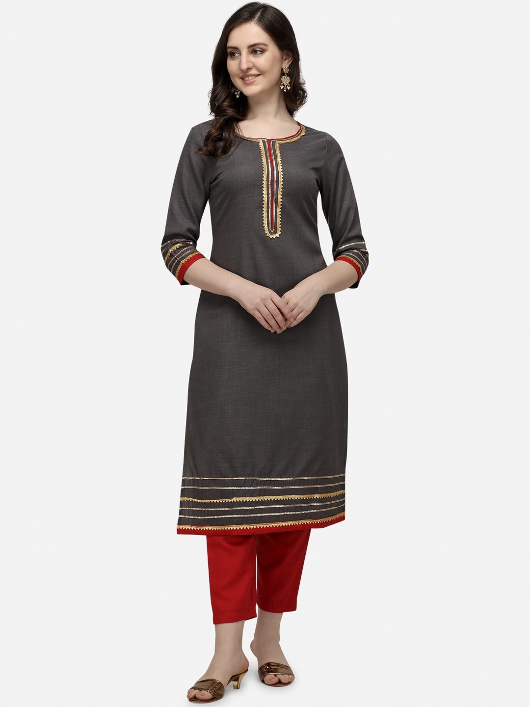 

SAADHVI Women Grey Regular Gotta Patti Pure Cotton Kurta with Trousers