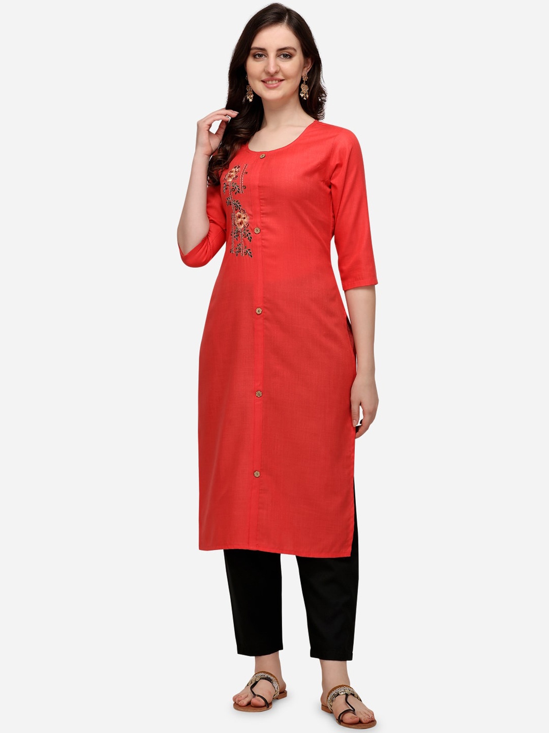 

SAADHVI Women Pink Floral Embroidered Pure Cotton Kurta with Trousers
