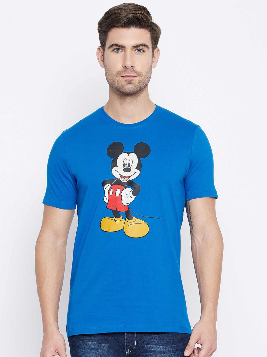 

Disney by Wear Your Mind Men Blue Black Mickey Mouse Printed Pure Cotton T-shirt