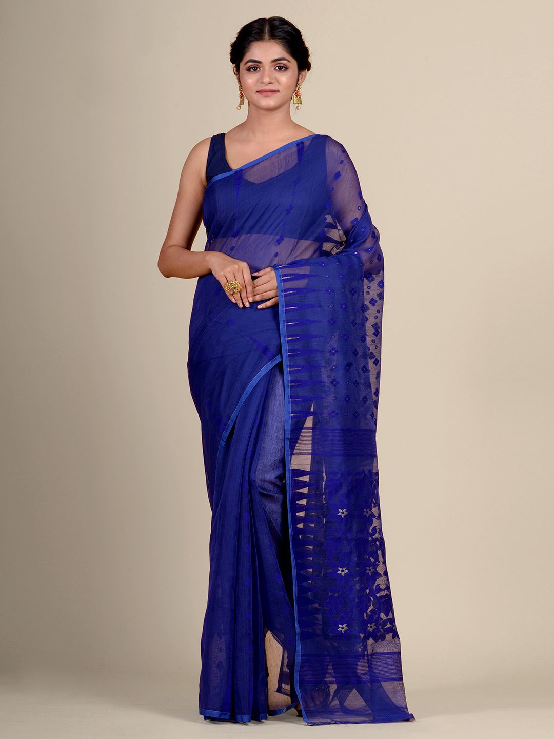 

Charukriti Blue Woven Design Silk Cotton Jamdani Saree