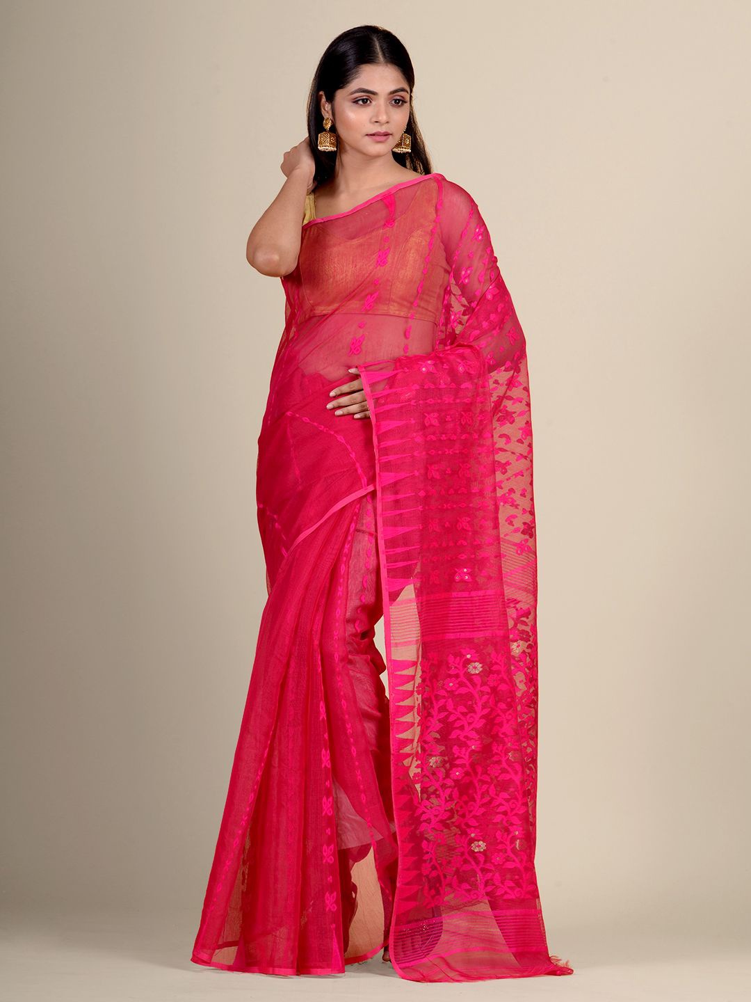 

Charukriti Magenta Woven Design Silk Cotton Jamdani Saree