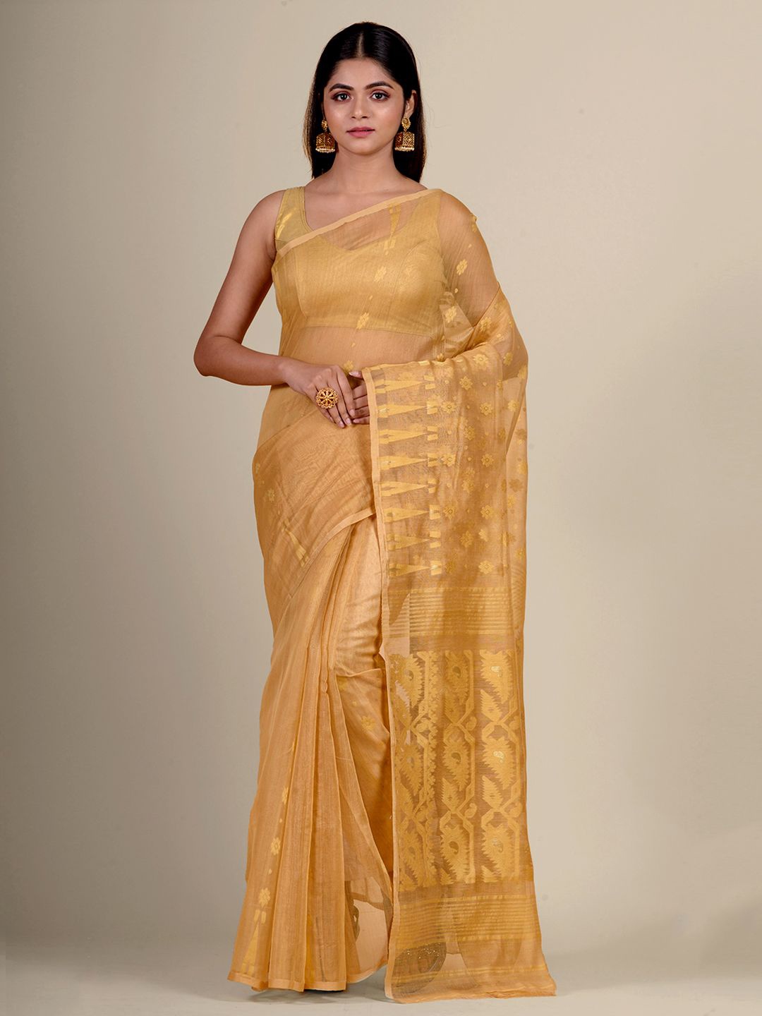 

Charukriti Beige Woven Design Silk Cotton Jamdani Saree